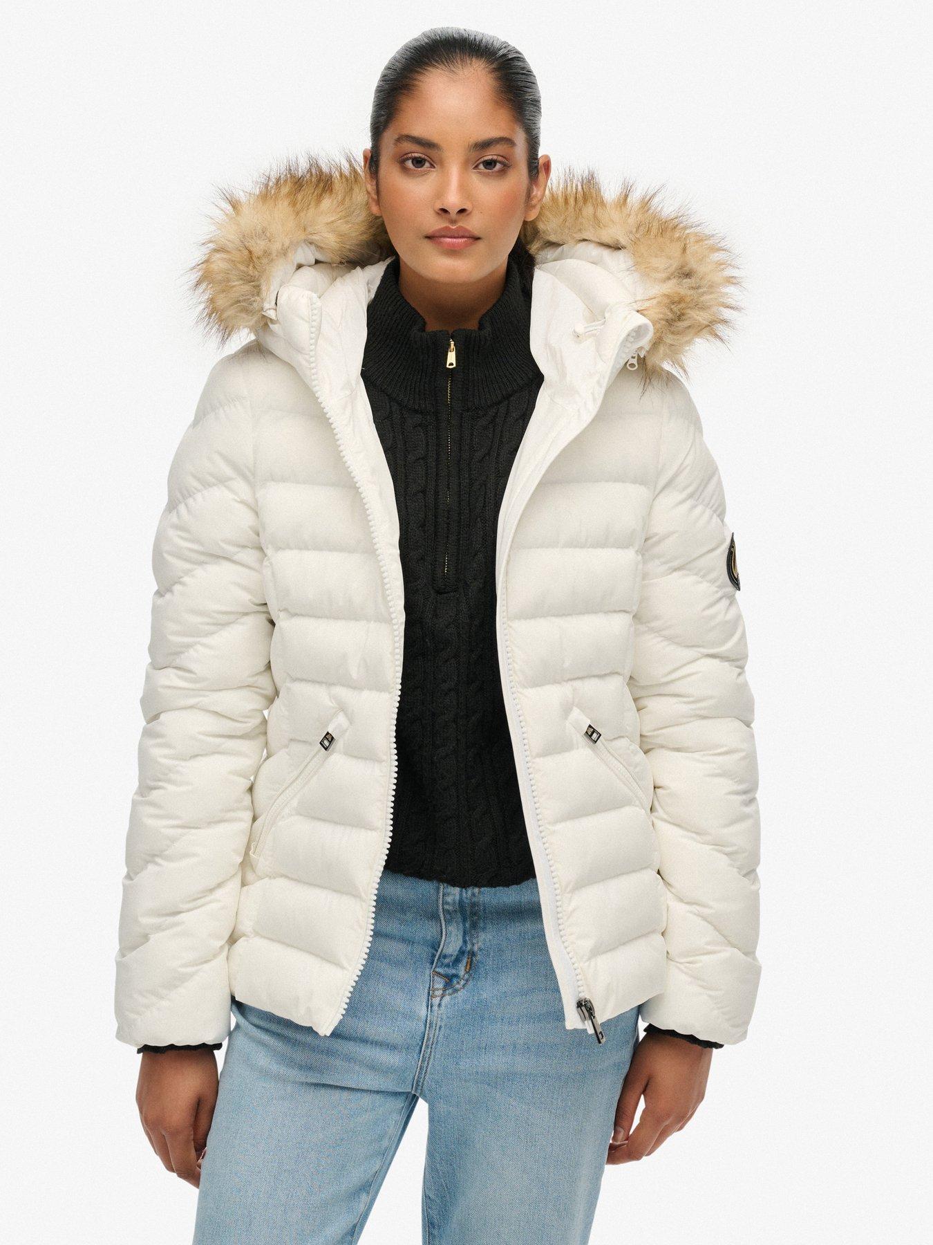  image of superdry-fuji-faux-fur-hood-padded-jacket-bright-white