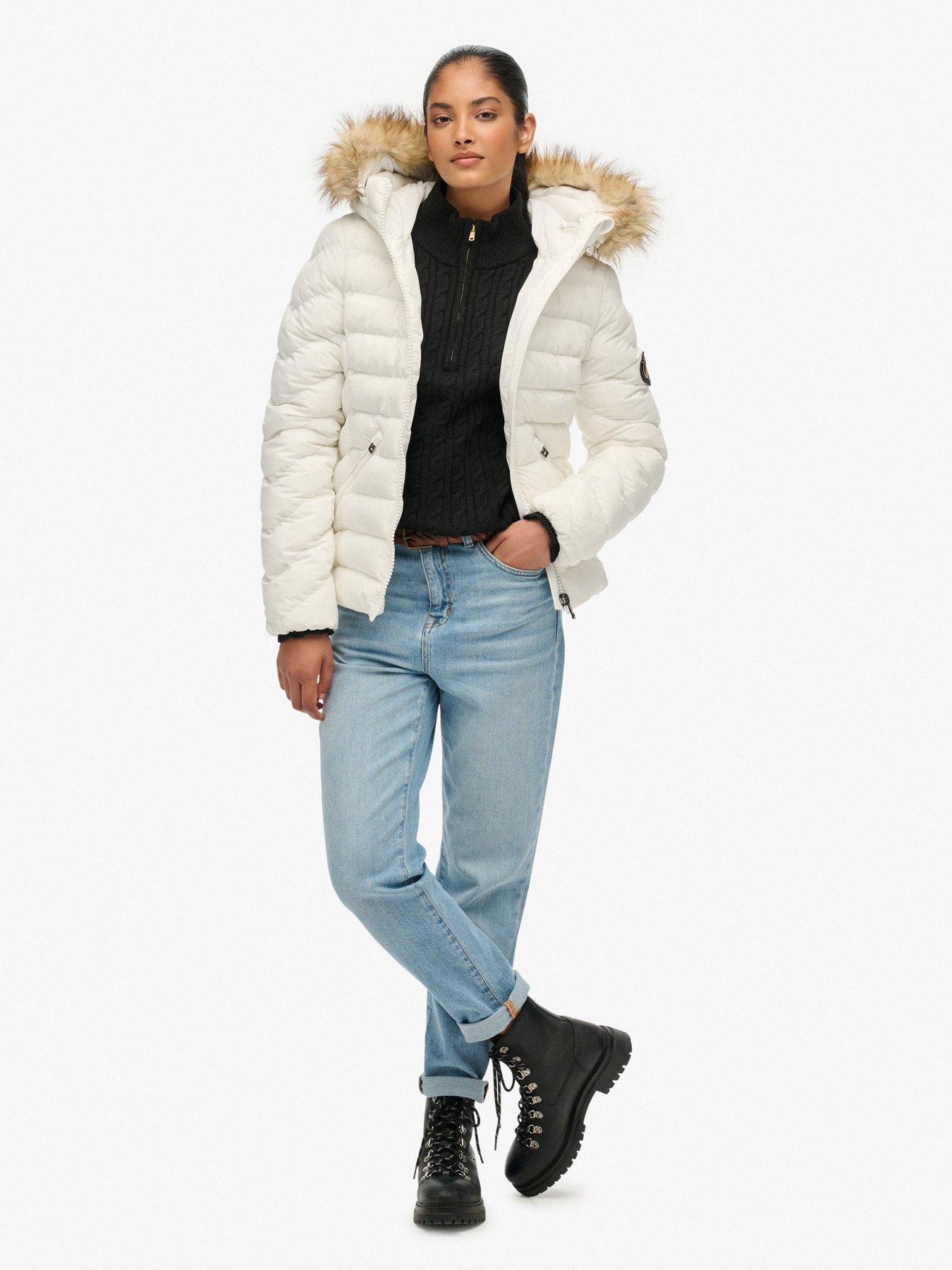  image of superdry-fuji-faux-fur-hood-padded-jacket-bright-white