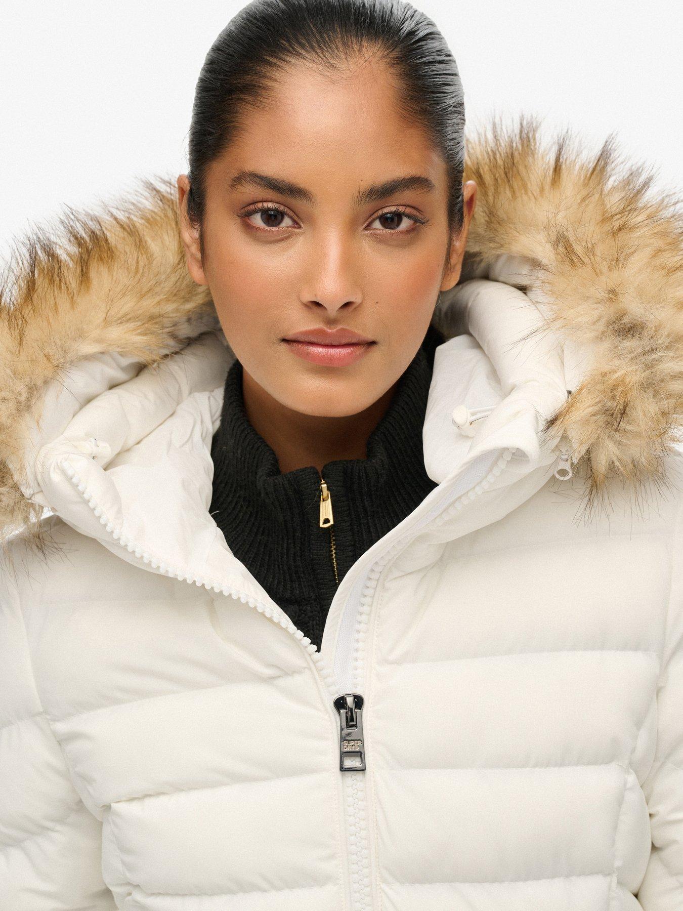  image of superdry-fuji-faux-fur-hood-padded-jacket-bright-white