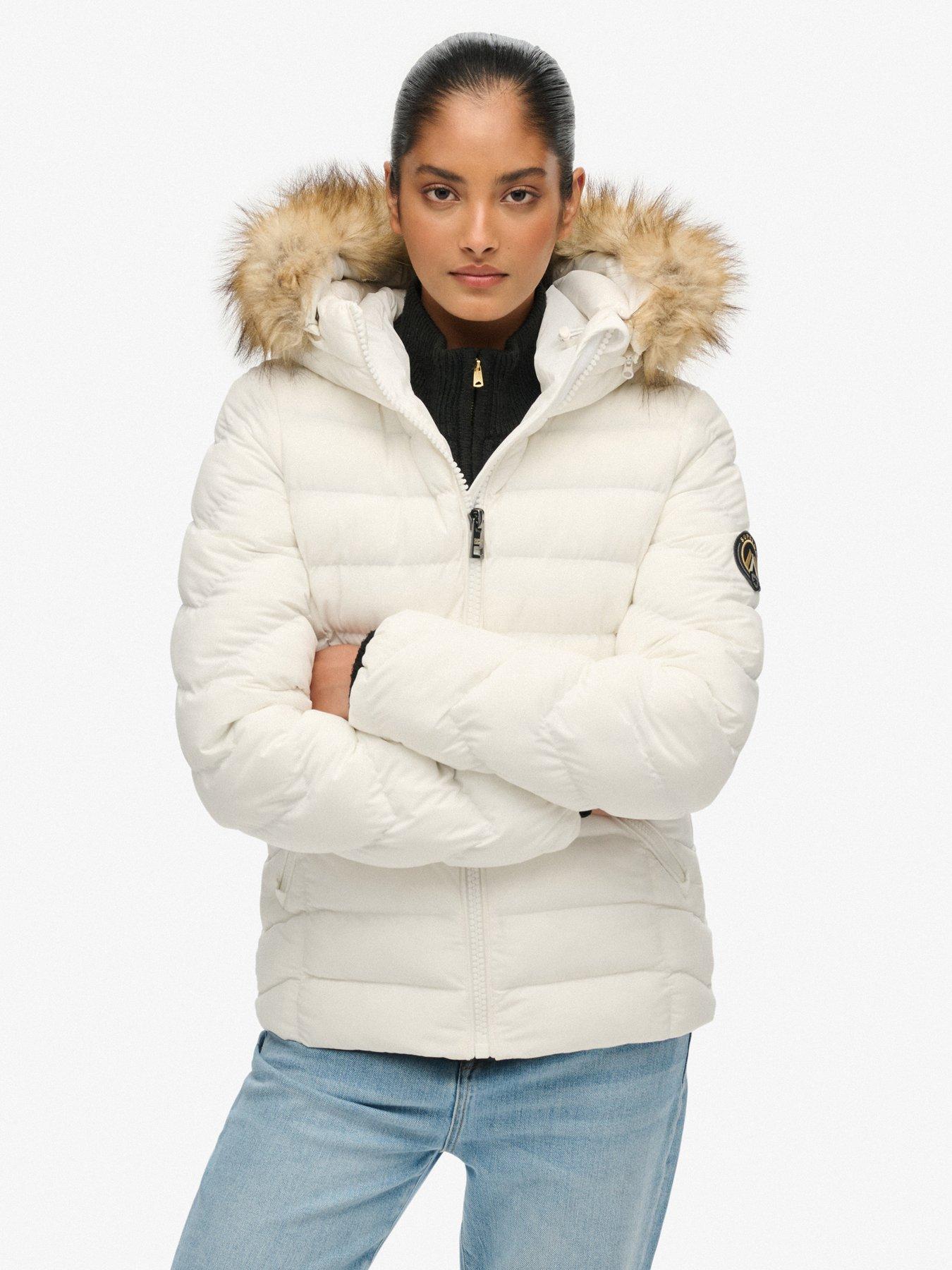  image of superdry-fuji-faux-fur-hood-padded-jacket-bright-white