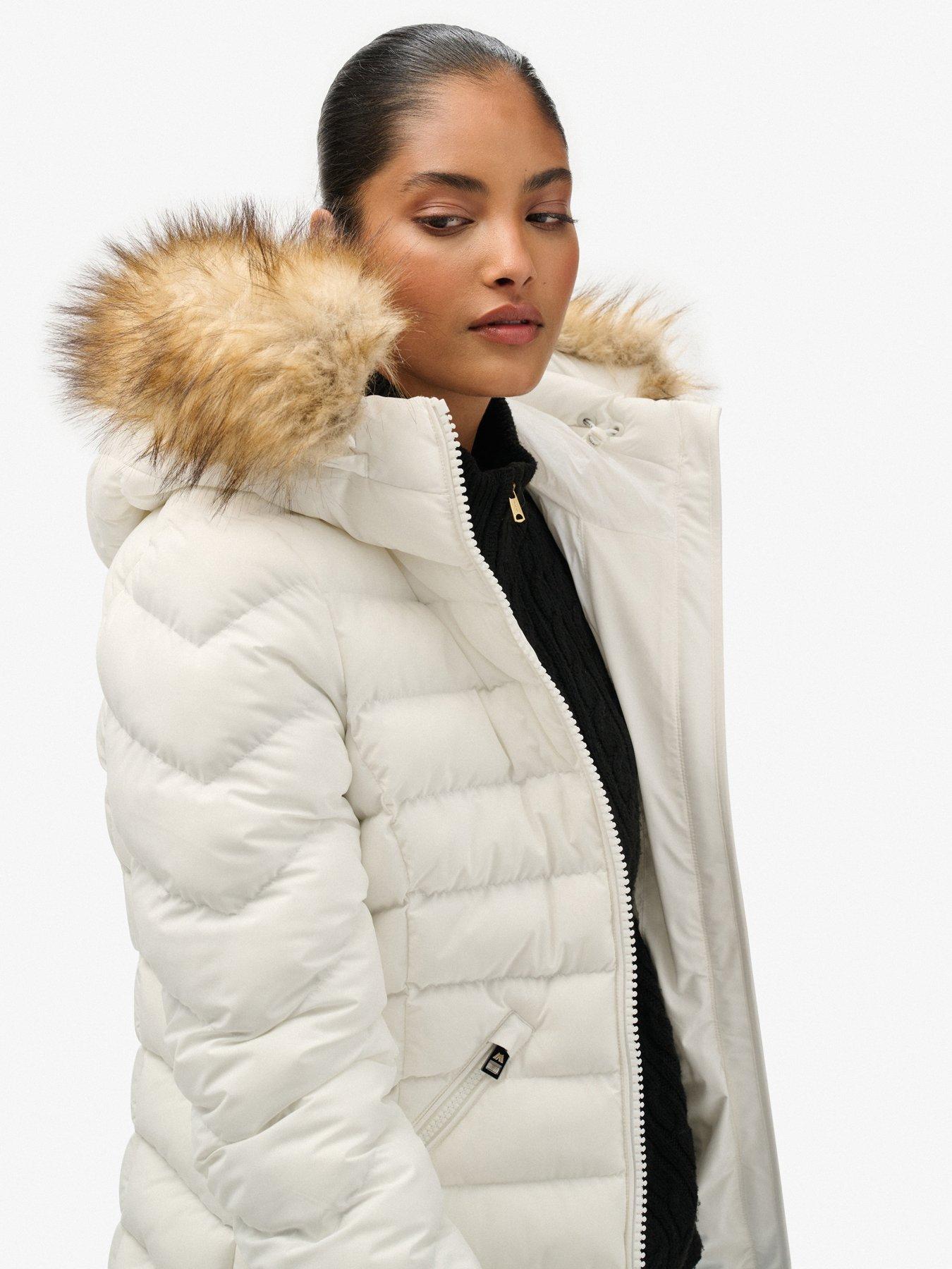  image of superdry-fuji-faux-fur-hood-padded-jacket-bright-white