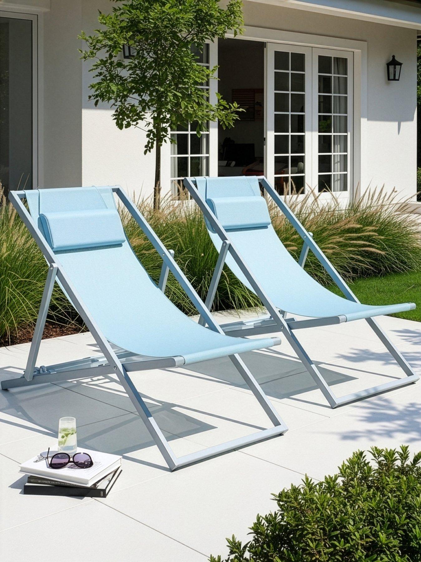 The Very Collection Amalfi Set 2 Folding Chairs- Grey/Blue
