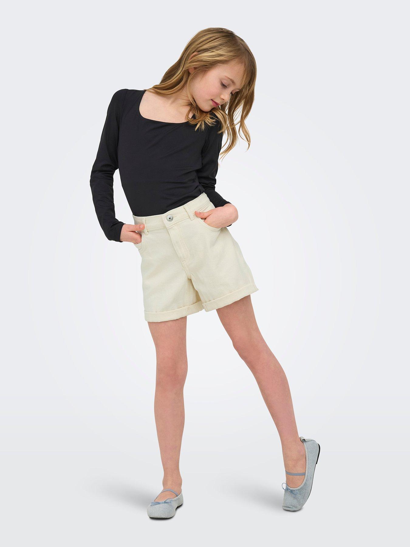 Image 4 of 7 of Only Kids Girls Mom Denim Shorts - Cream
