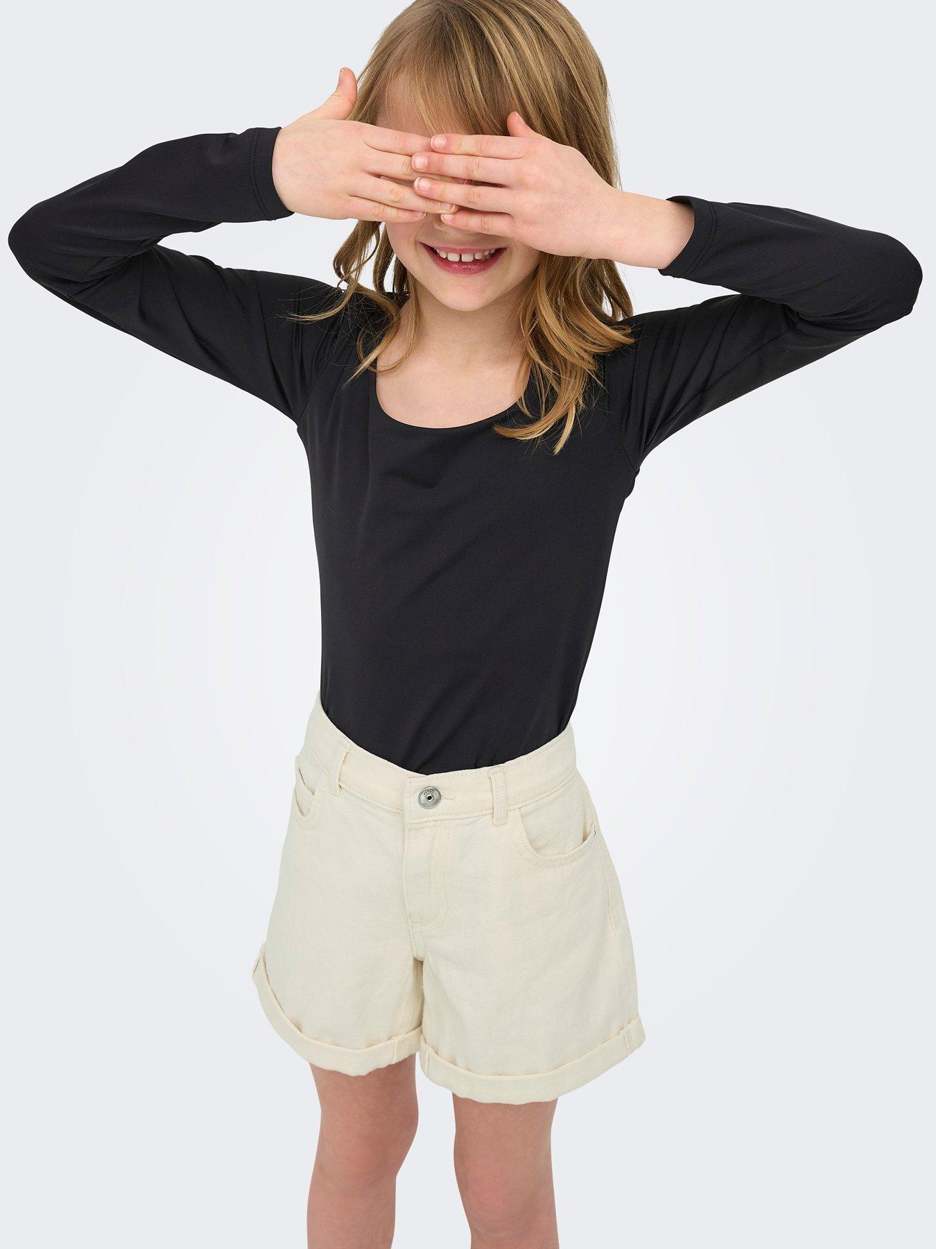 Image 6 of 7 of Only Kids Girls Mom Denim Shorts - Cream