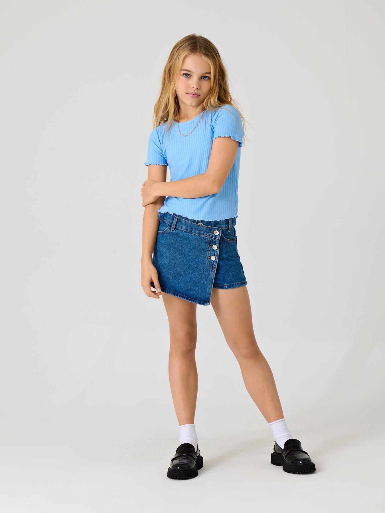 Image 1 of 4 of Only Kids Girls Denim Skort - Blue