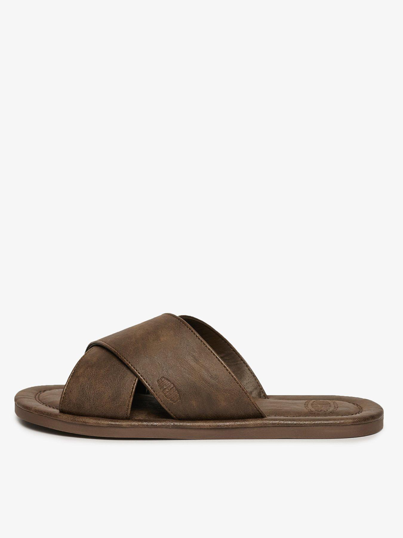 Superdry Vintage Cross Strap Slides - Dark Brown