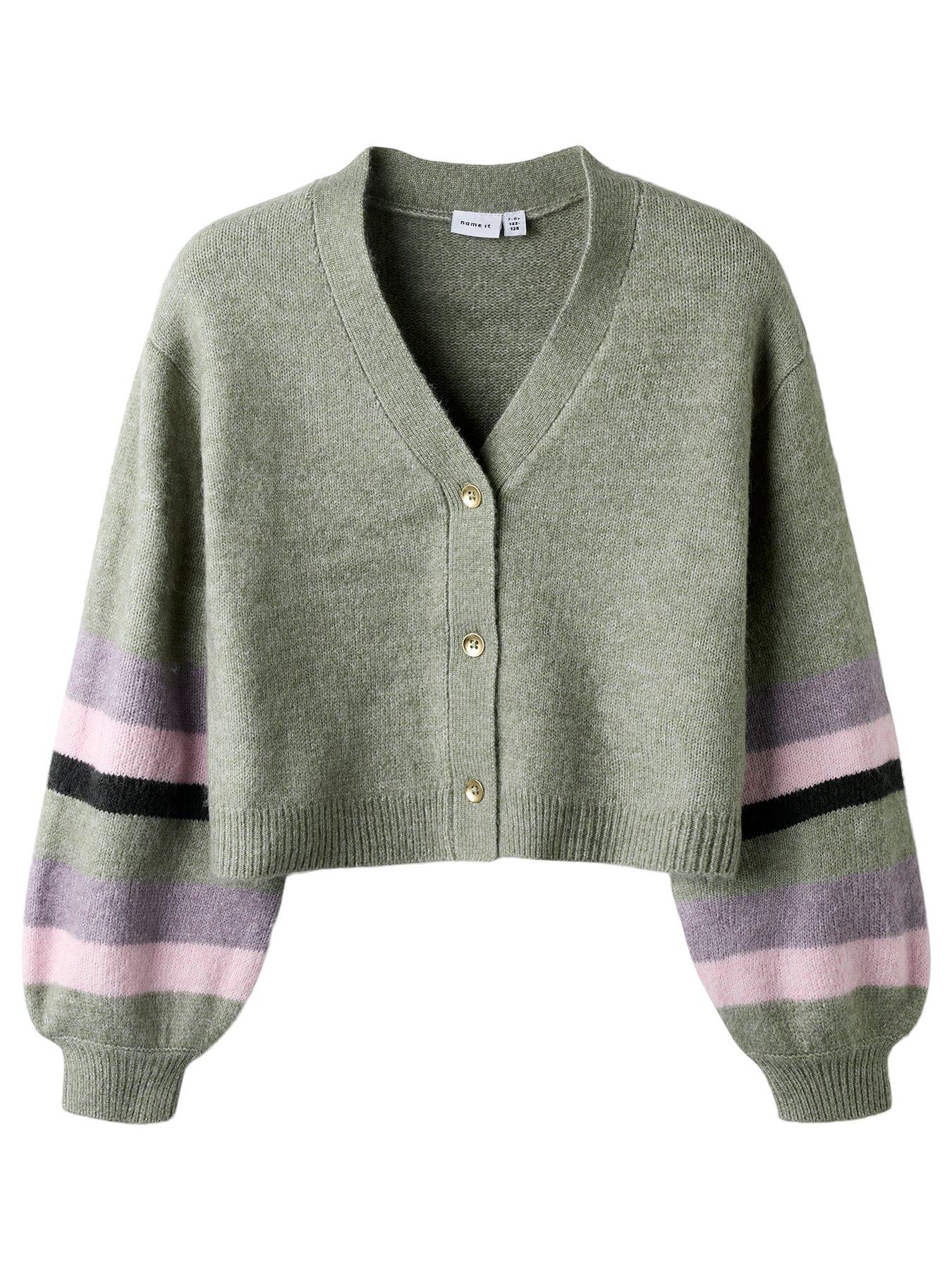 Name It Girls Stripe Sleeve Knitted Cardigan - Green