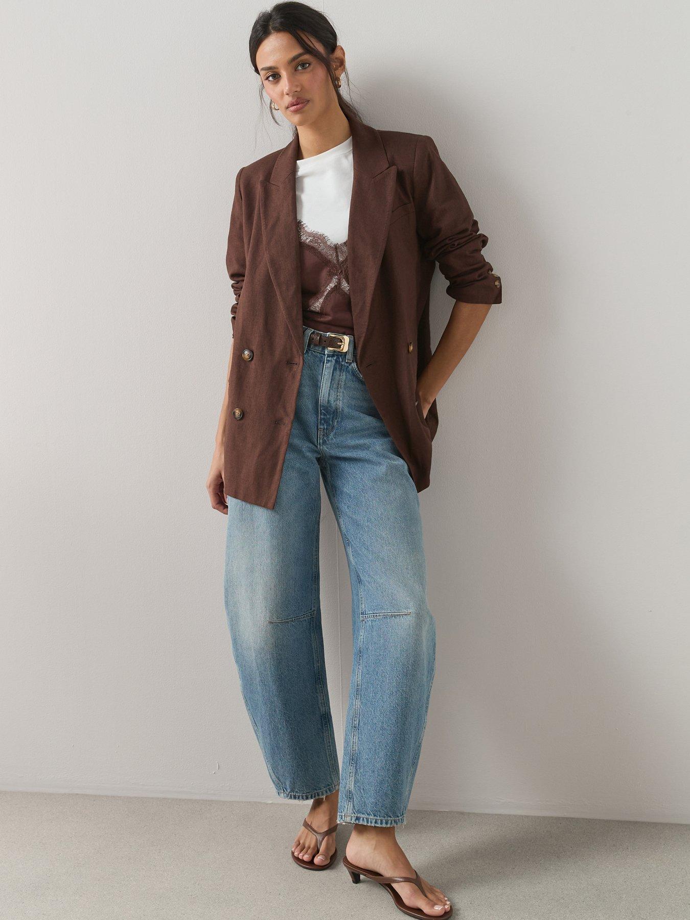 The Very Collection Double Breasted Linen Blazer - Brown