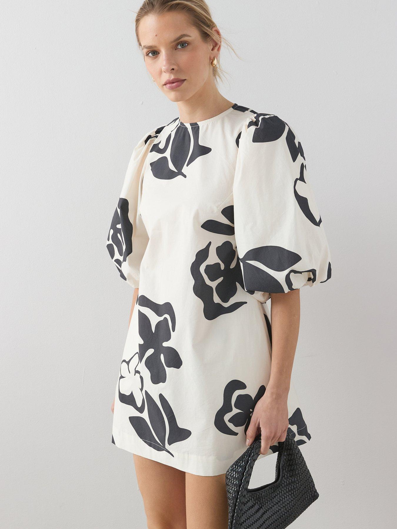 The Very Collection Puff Sleeve Oversized Mini Dress - Black