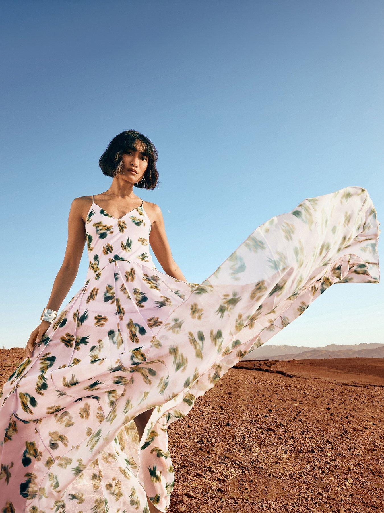 The Very Collection Strappy Printed Volume Hem Maxi Dress - Lilac