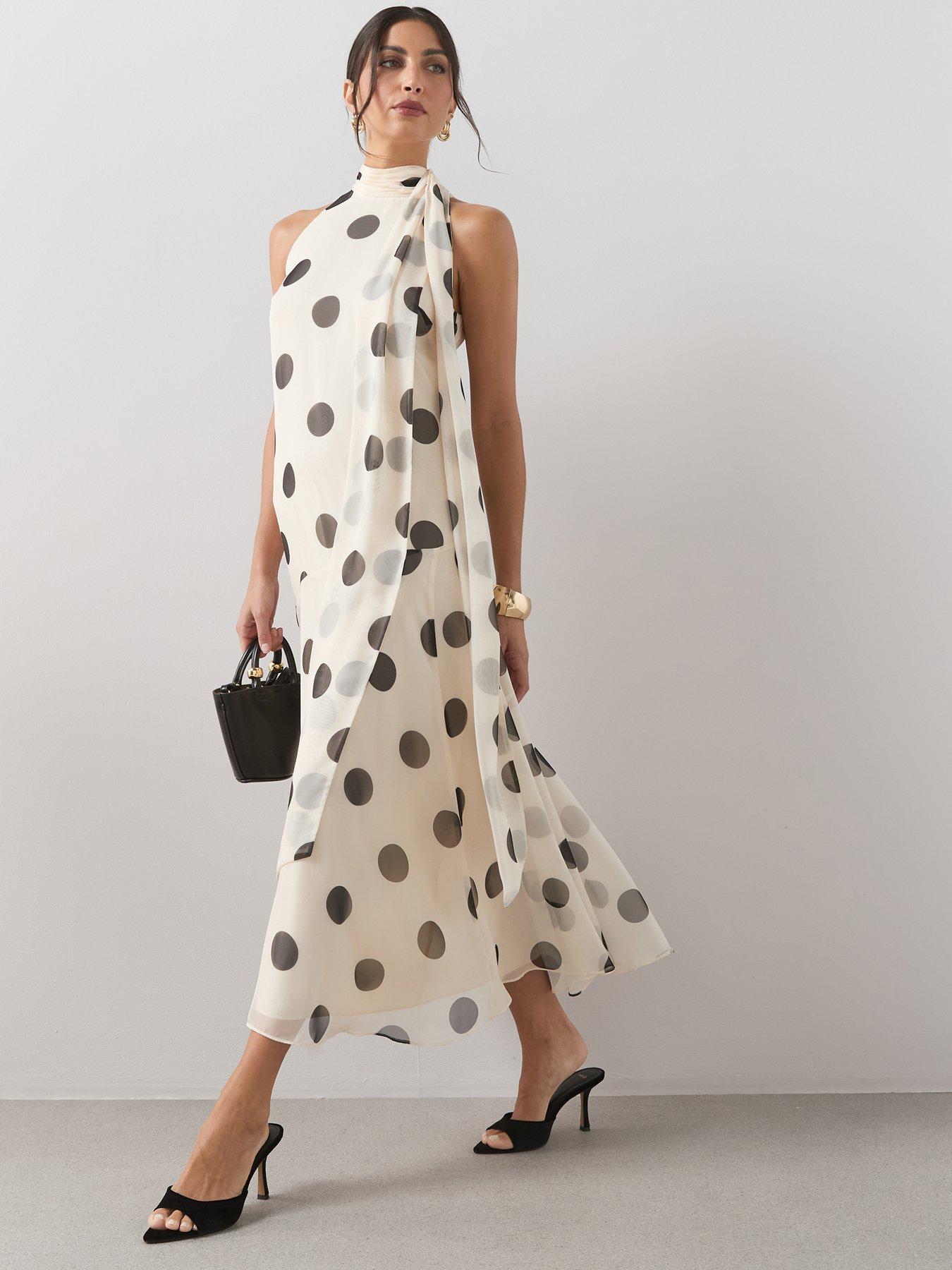 The Very Collection Tie Neck Detail Sleeveless Midaxi Dress - Ivory Print