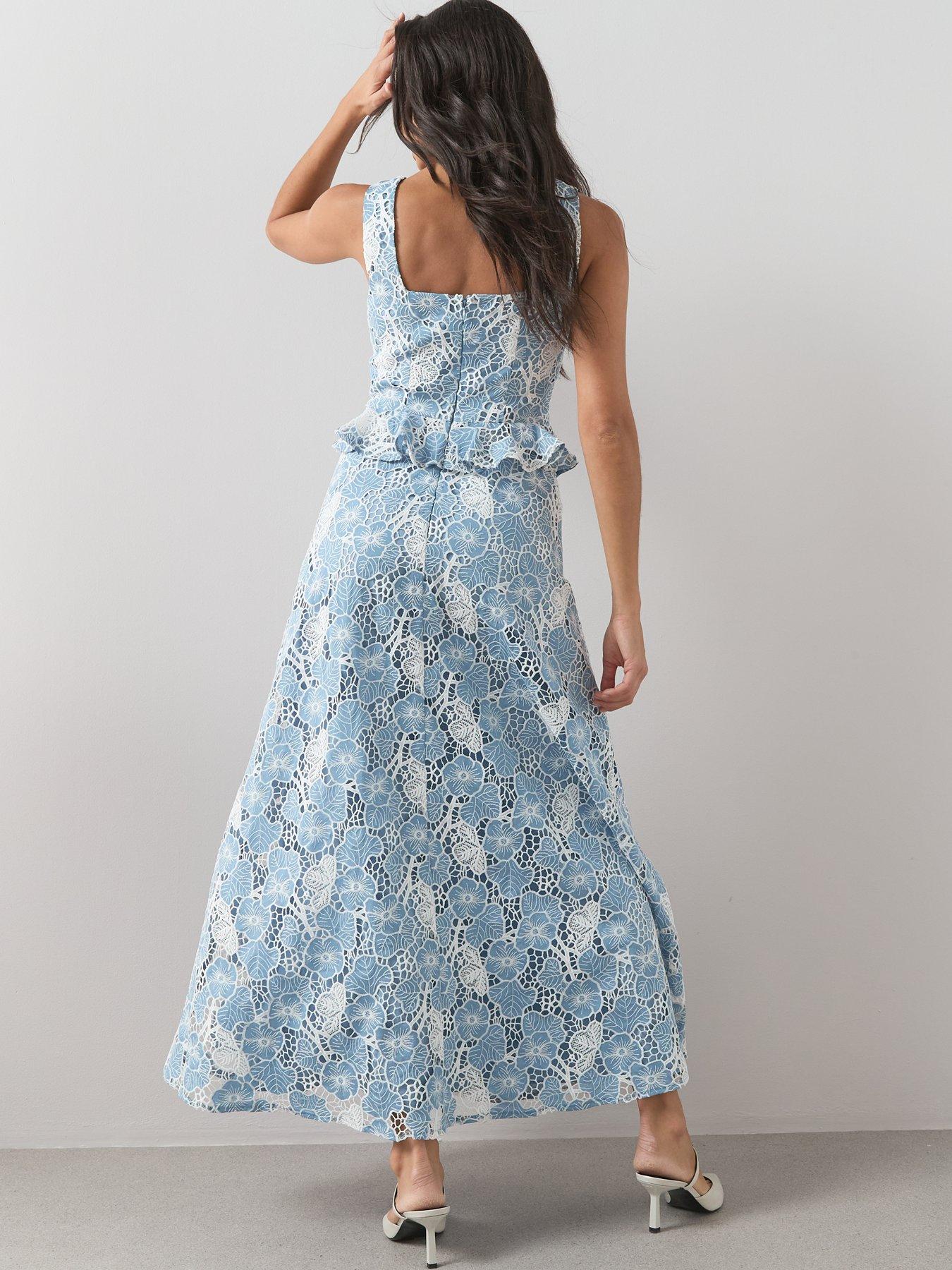 Image 2 of 6 of The Very Collection Sleeveless Lace Frill Midaxi Dress - Blue