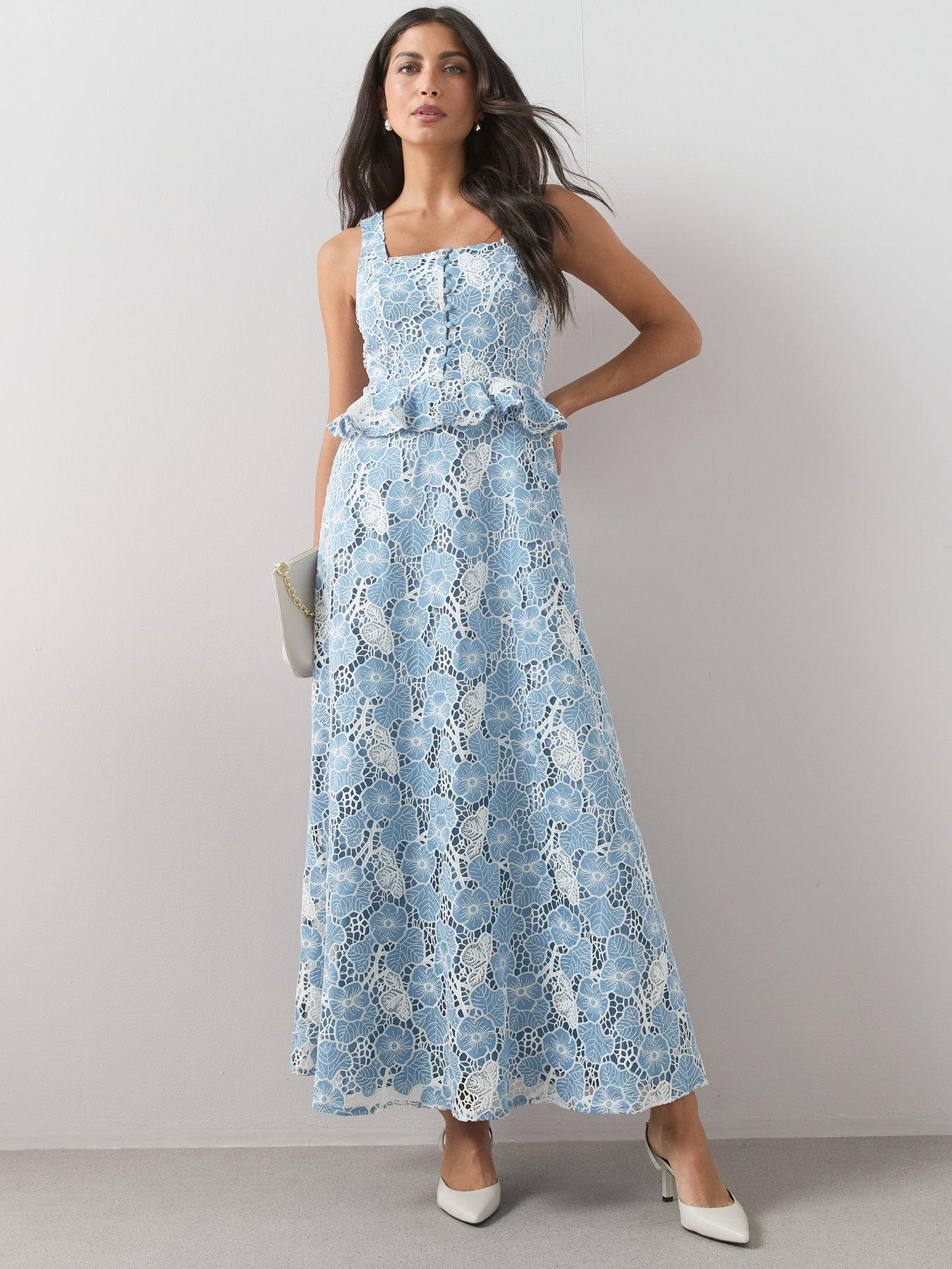 Image 3 of 6 of The Very Collection Sleeveless Lace Frill Midaxi Dress - Blue