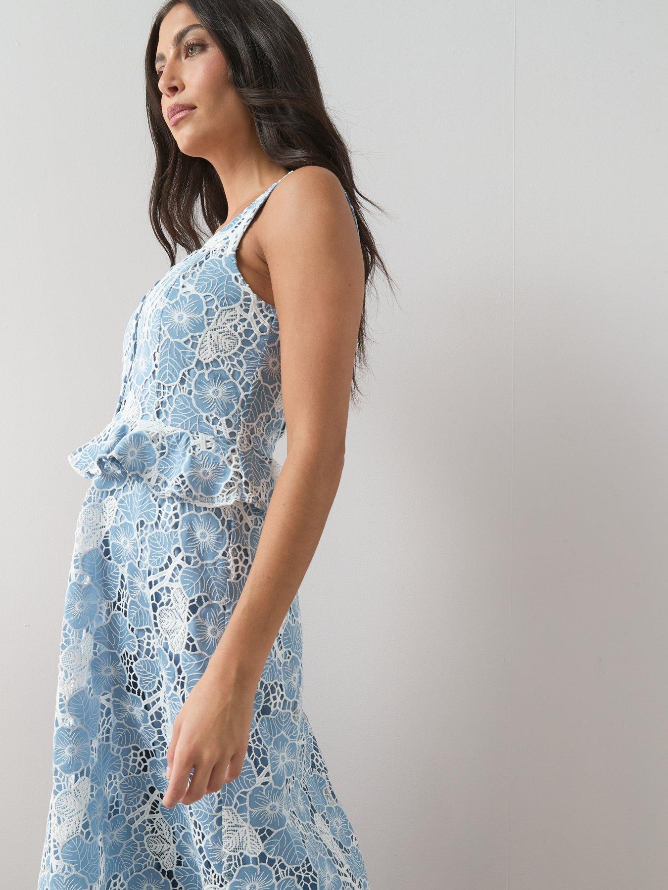 Image 5 of 6 of The Very Collection Sleeveless Lace Frill Midaxi Dress - Blue