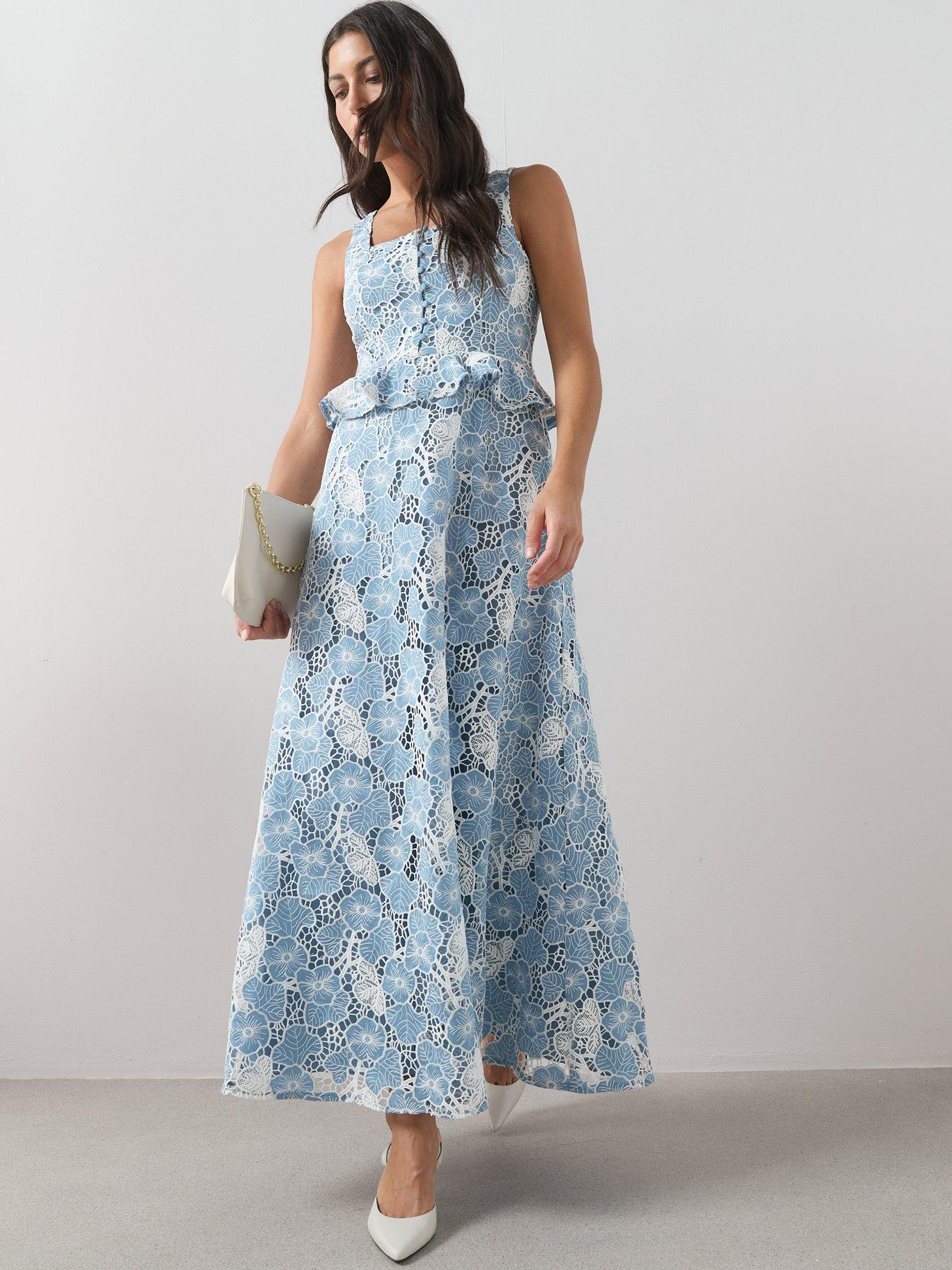 Image 6 of 6 of The Very Collection Sleeveless Lace Frill Midaxi Dress - Blue