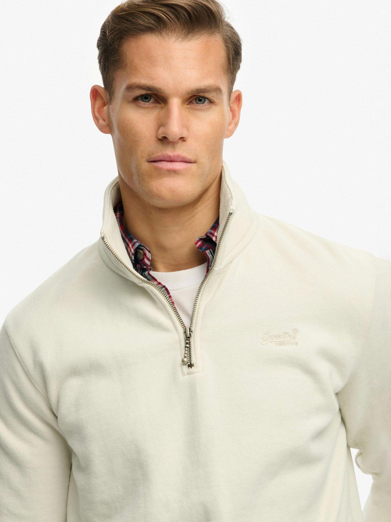 image of superdry-essential-logo-henley-14-zip-sweatshirt-beige