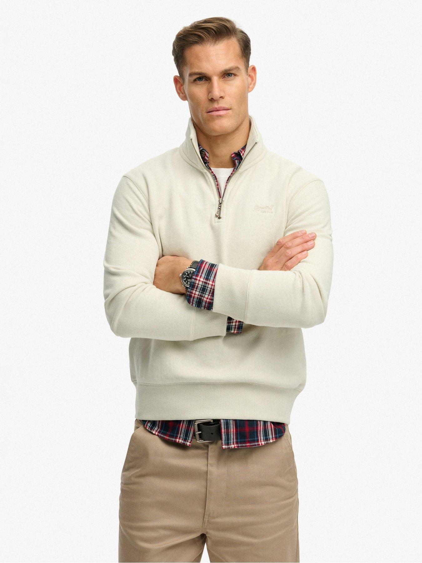  image of superdry-essential-logo-henley-14-zip-sweatshirt-beige