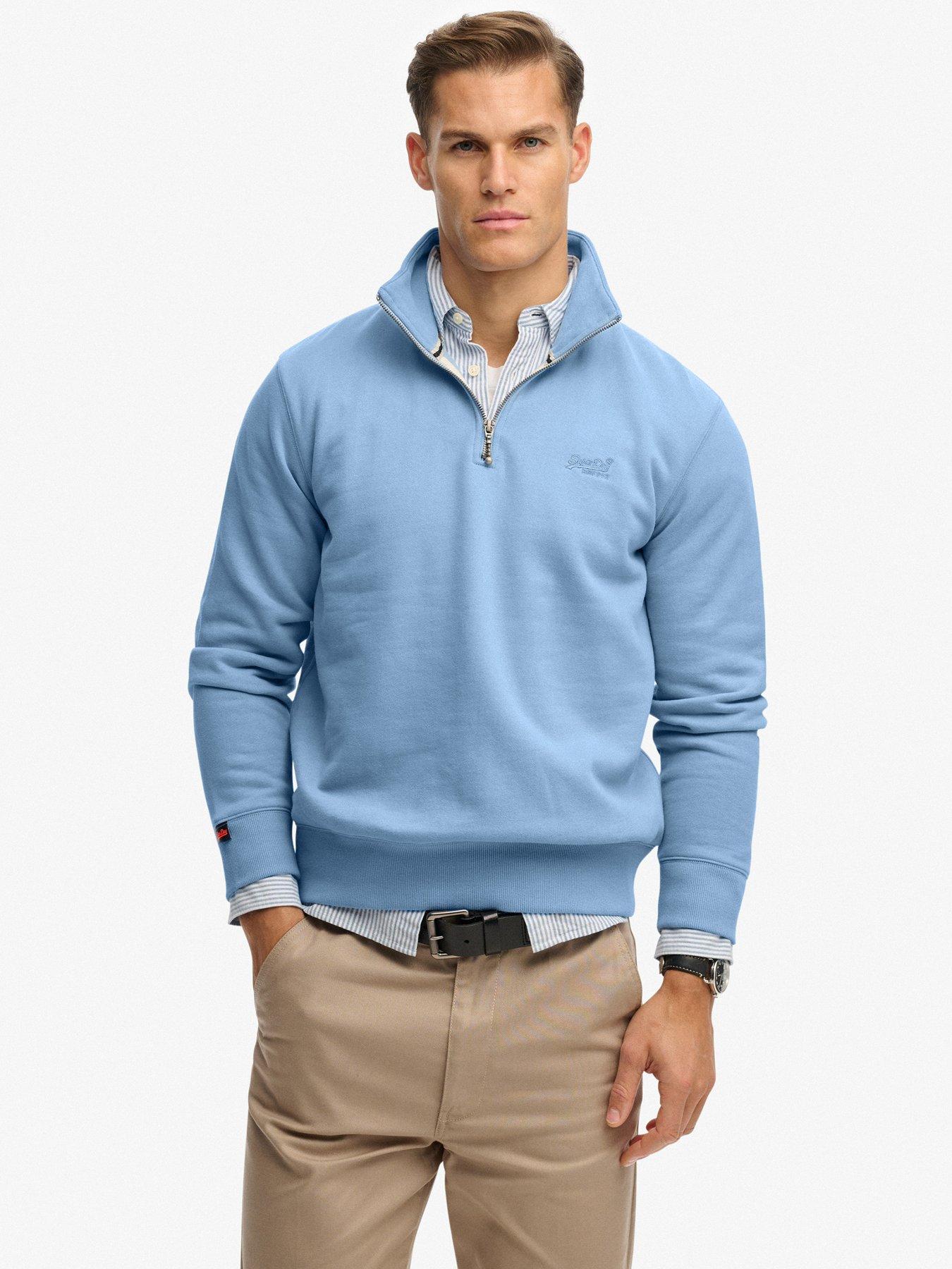 Superdry Essential Logo Henley 1/4 Zip Sweatshirt - Blue