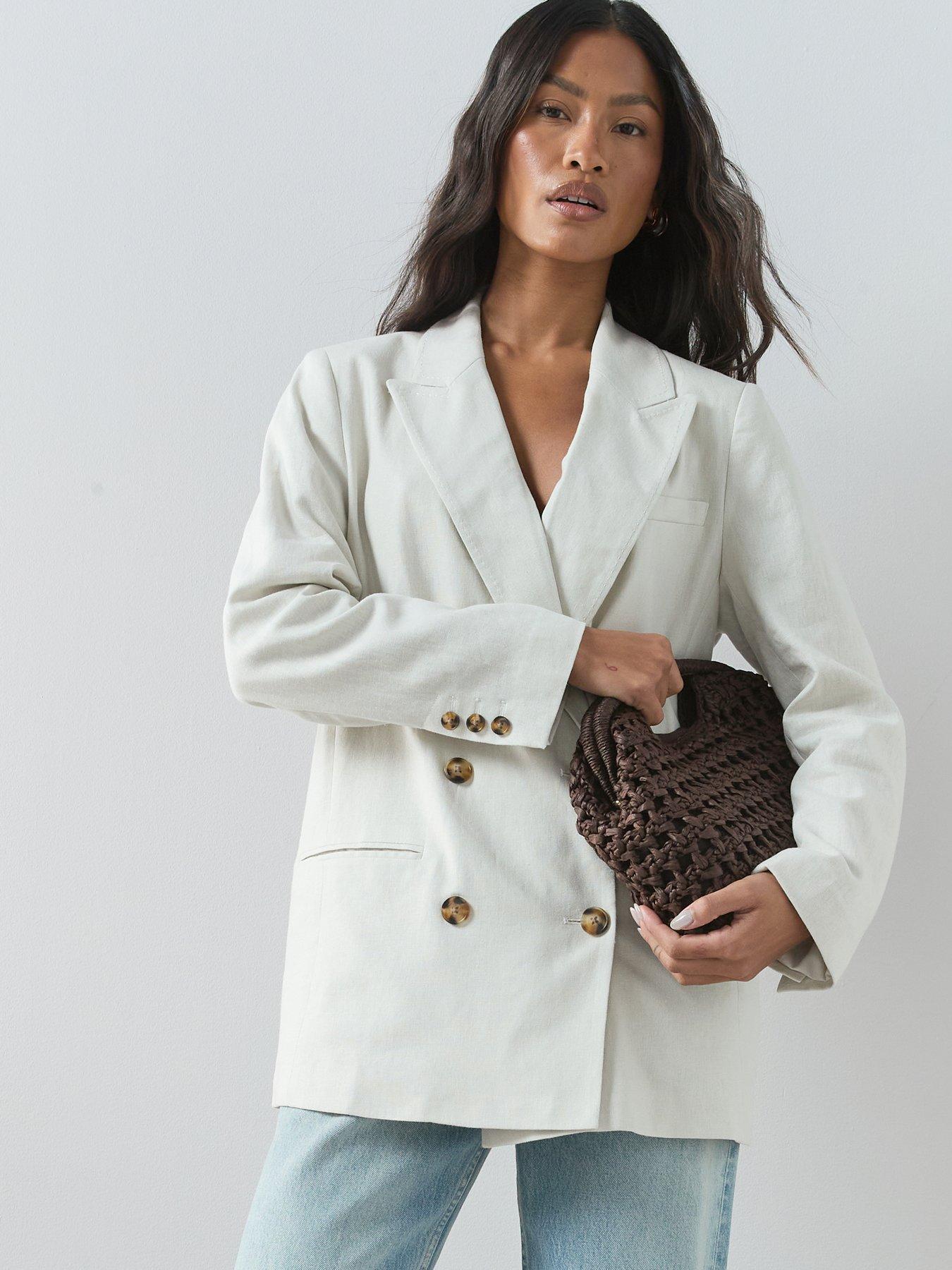 Image 1 of 6 of The Very Collection Double Breasted Linen Blazer - Natural