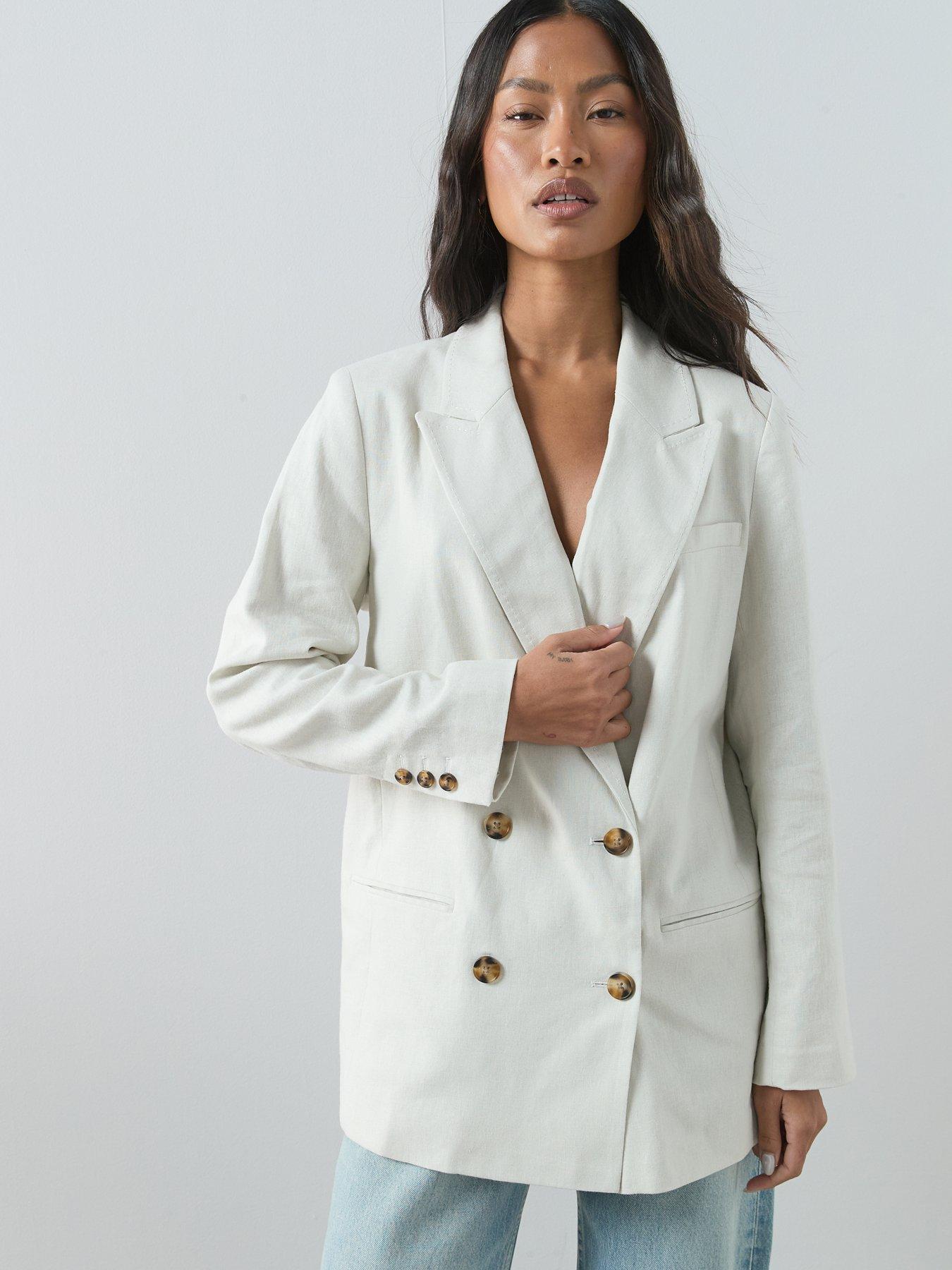 Image 5 of 6 of The Very Collection Double Breasted Linen Blazer - Natural