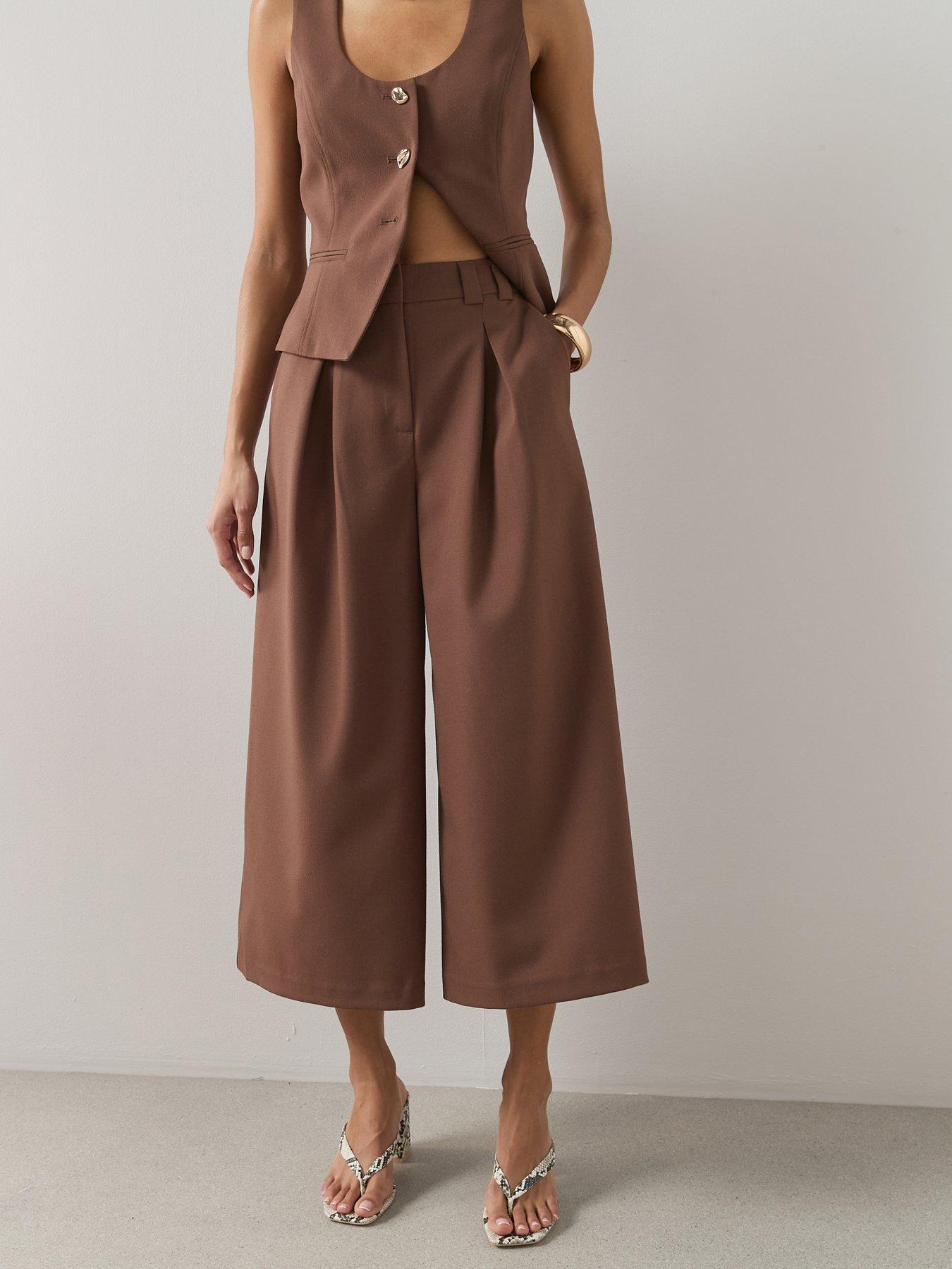 Image 4 of 6 of The Very Collection Linen Blend Tailored Culottes - Brown