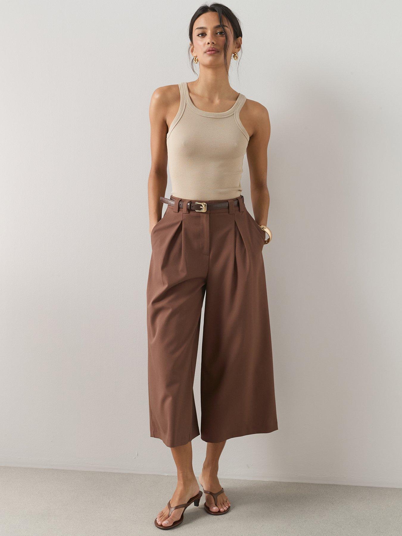 Image 5 of 6 of The Very Collection Linen Blend Tailored Culottes - Brown