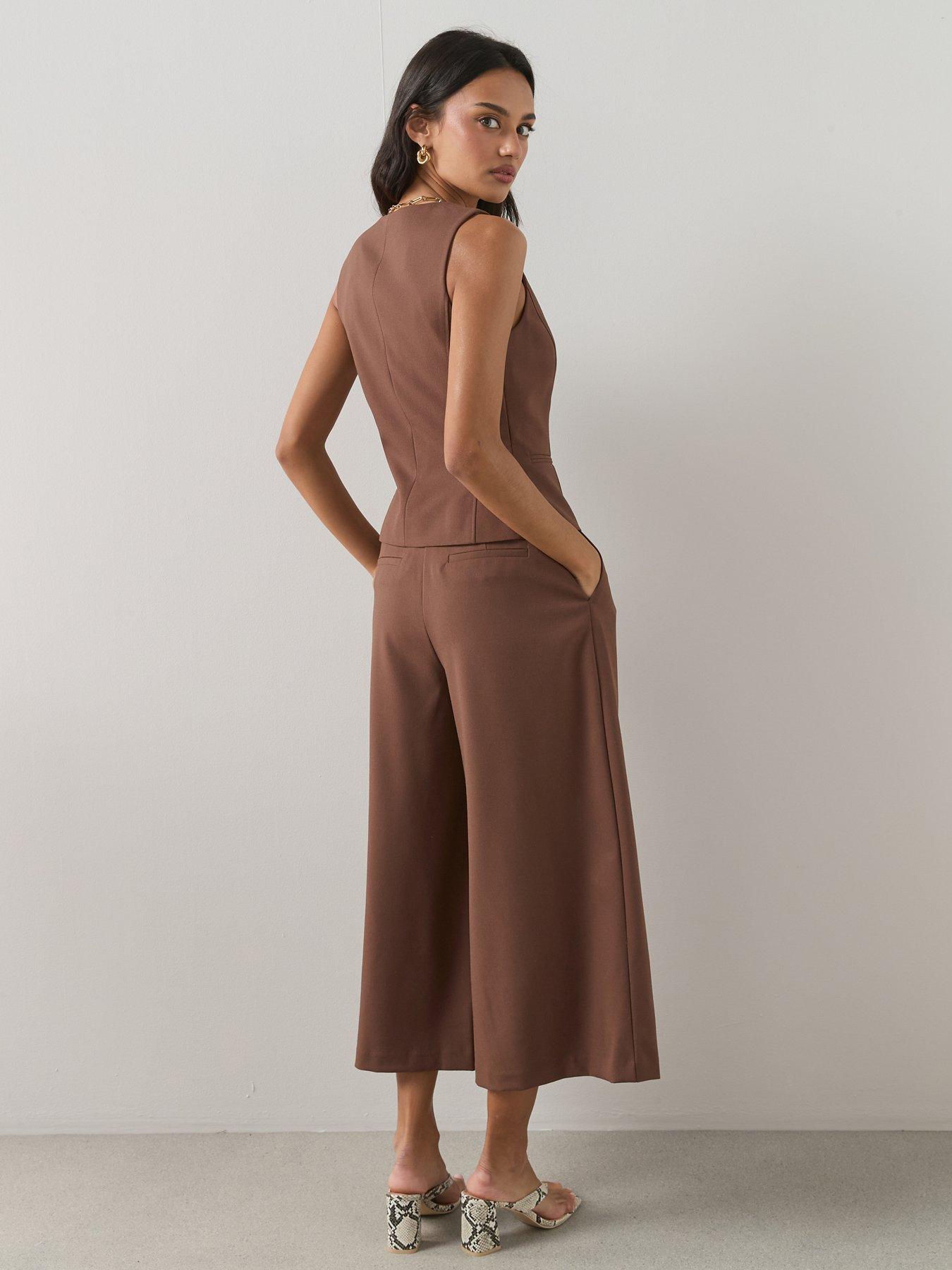 Image 6 of 6 of The Very Collection Linen Blend Tailored Culottes - Brown