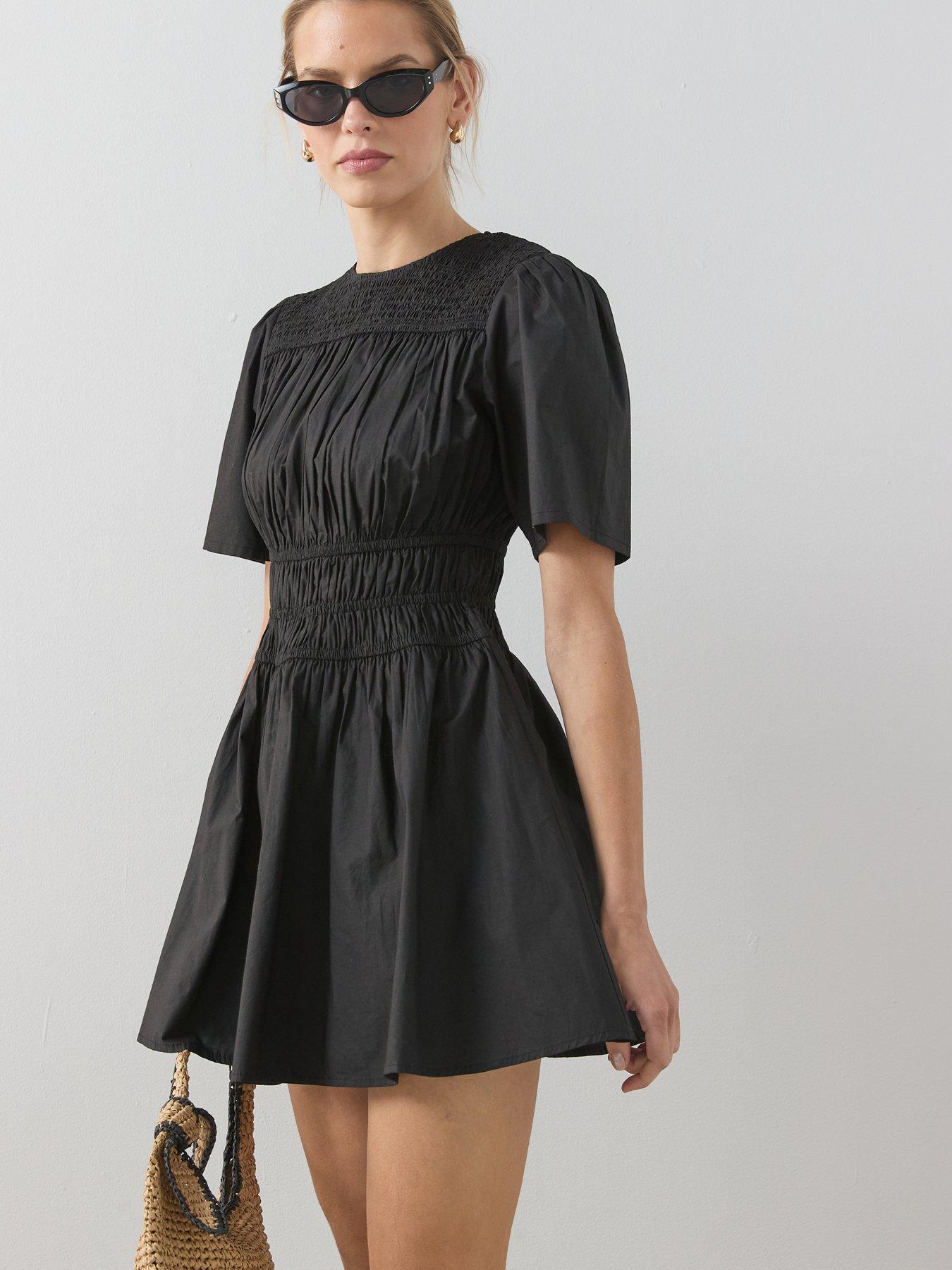 The Very Collection Cotton Ruched Waist Mini Dress - Black