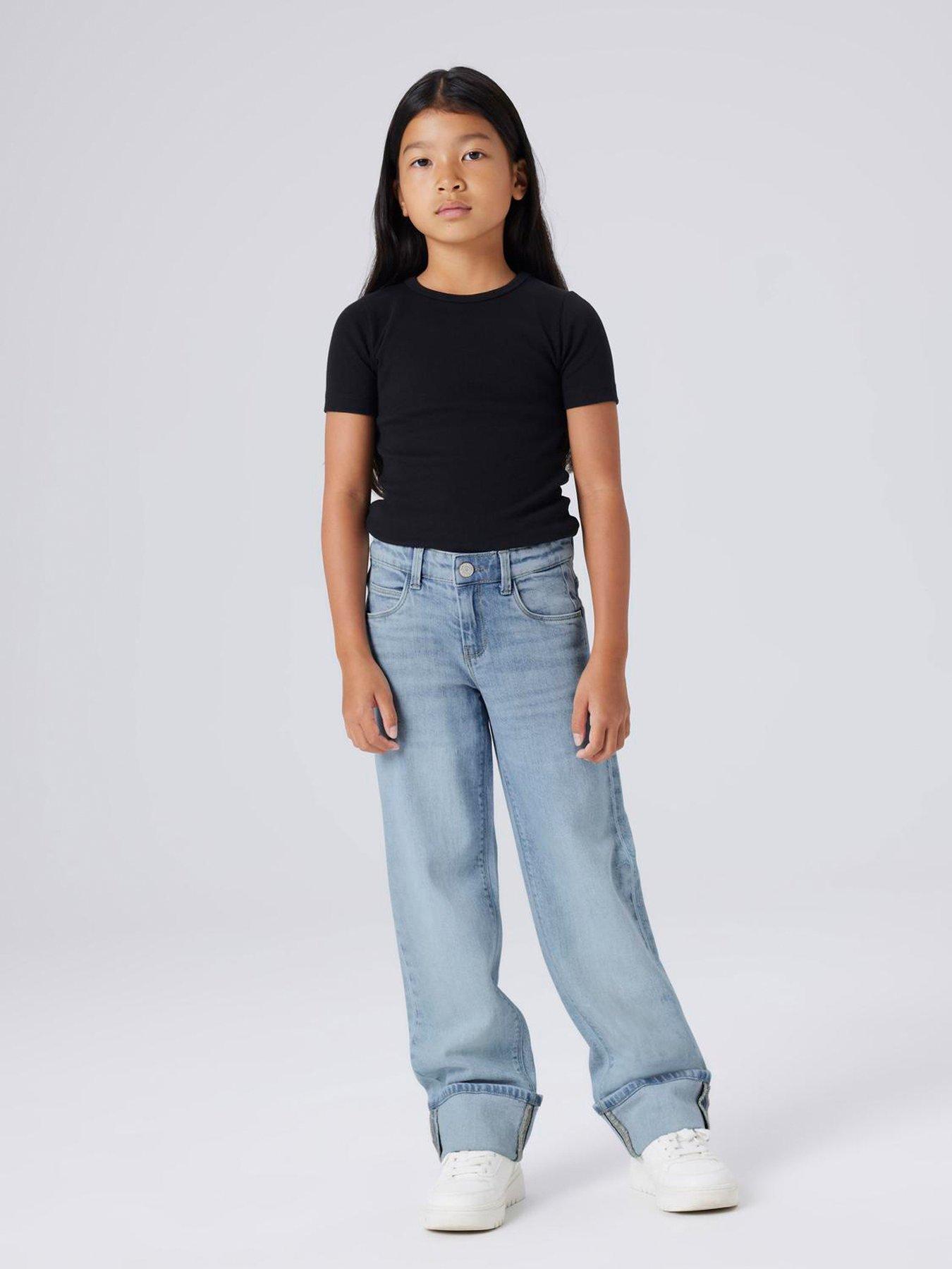 Name It Girls Straight Leg Turn Up Jeans - Light Blue