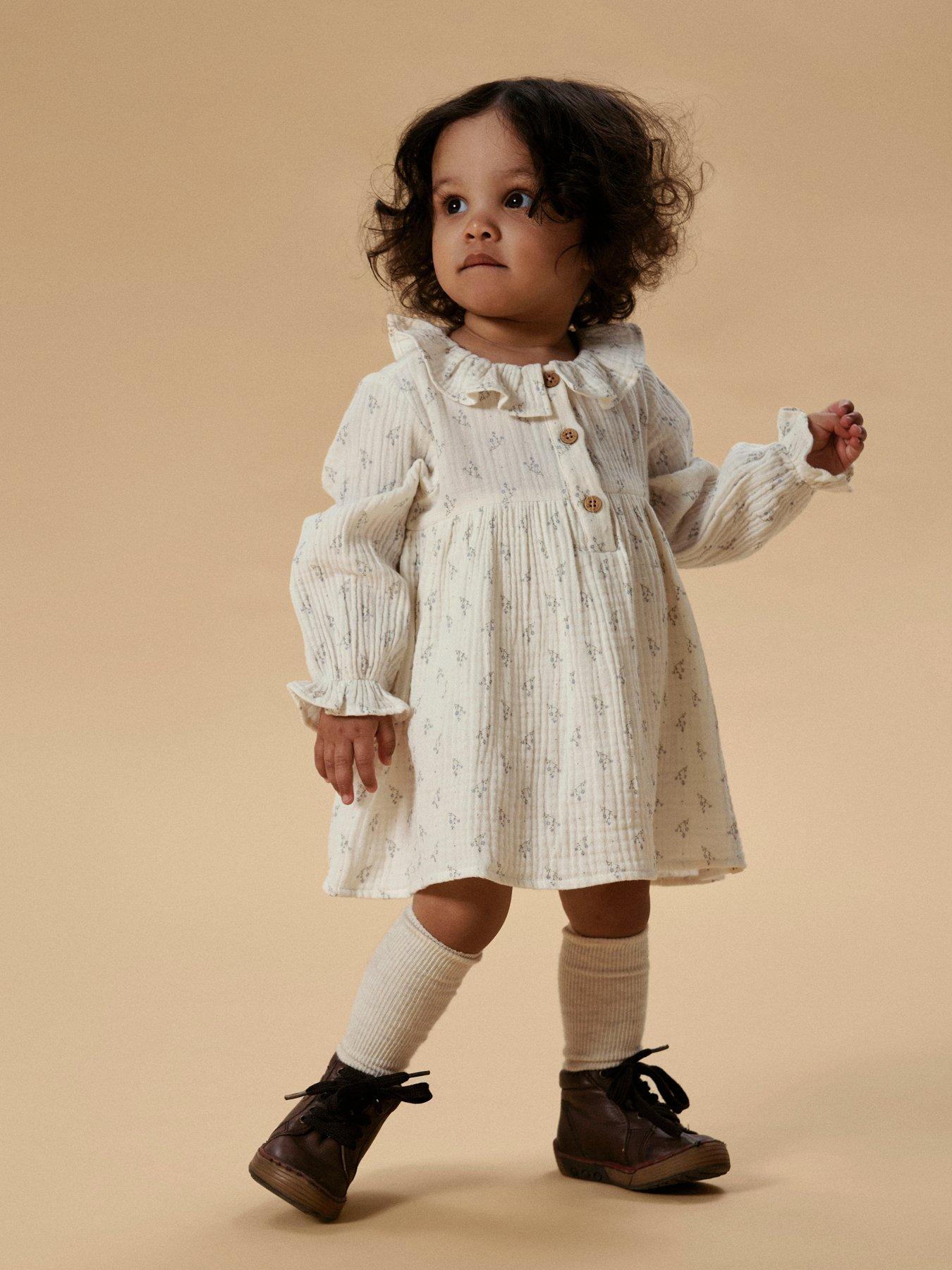 Lil Atelier Baby Girls Long Sleeve Floral Body Dress - Light Cream