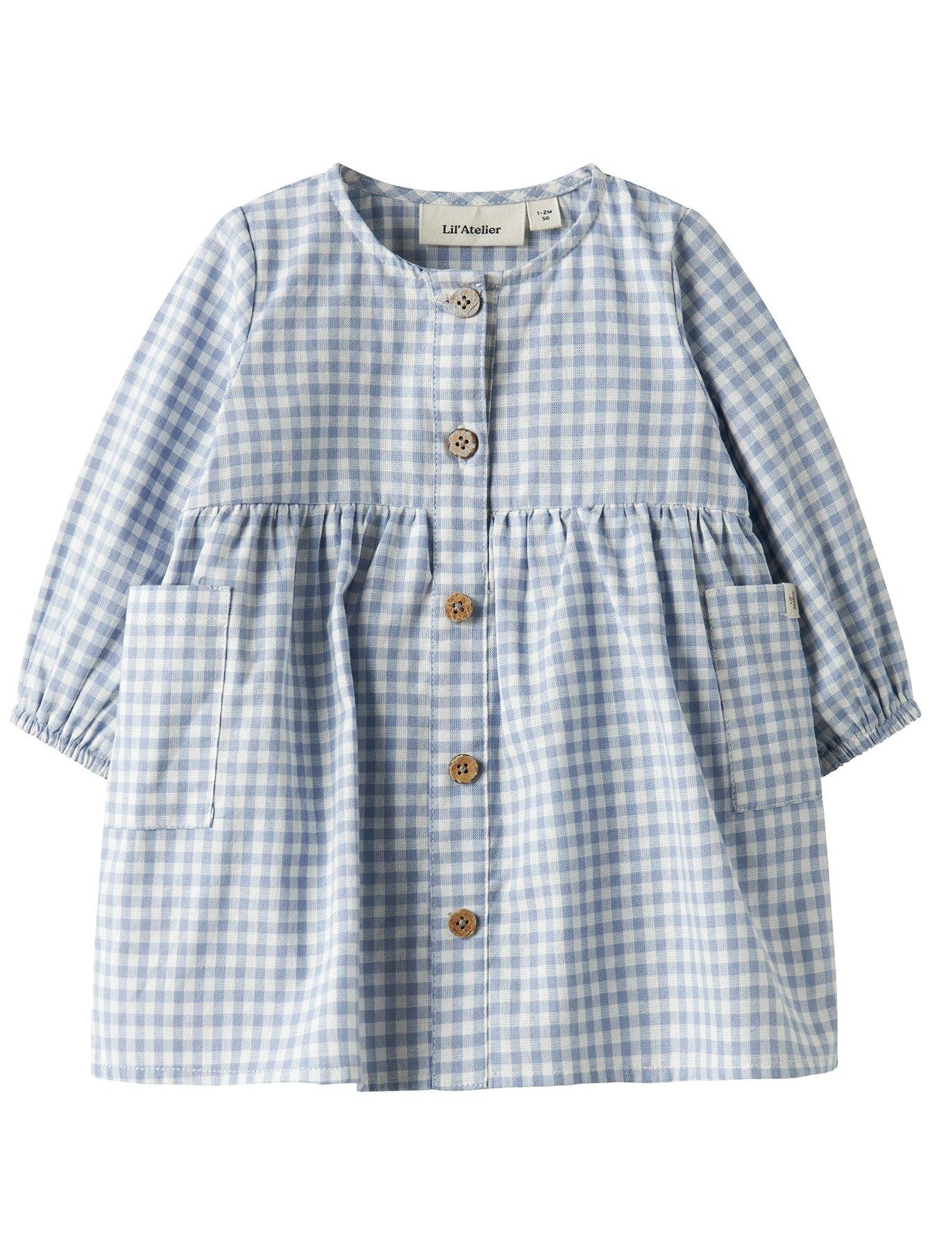 Lil Atelier Baby Girls Long Sleeve Gingham Body Dress - Light Blue