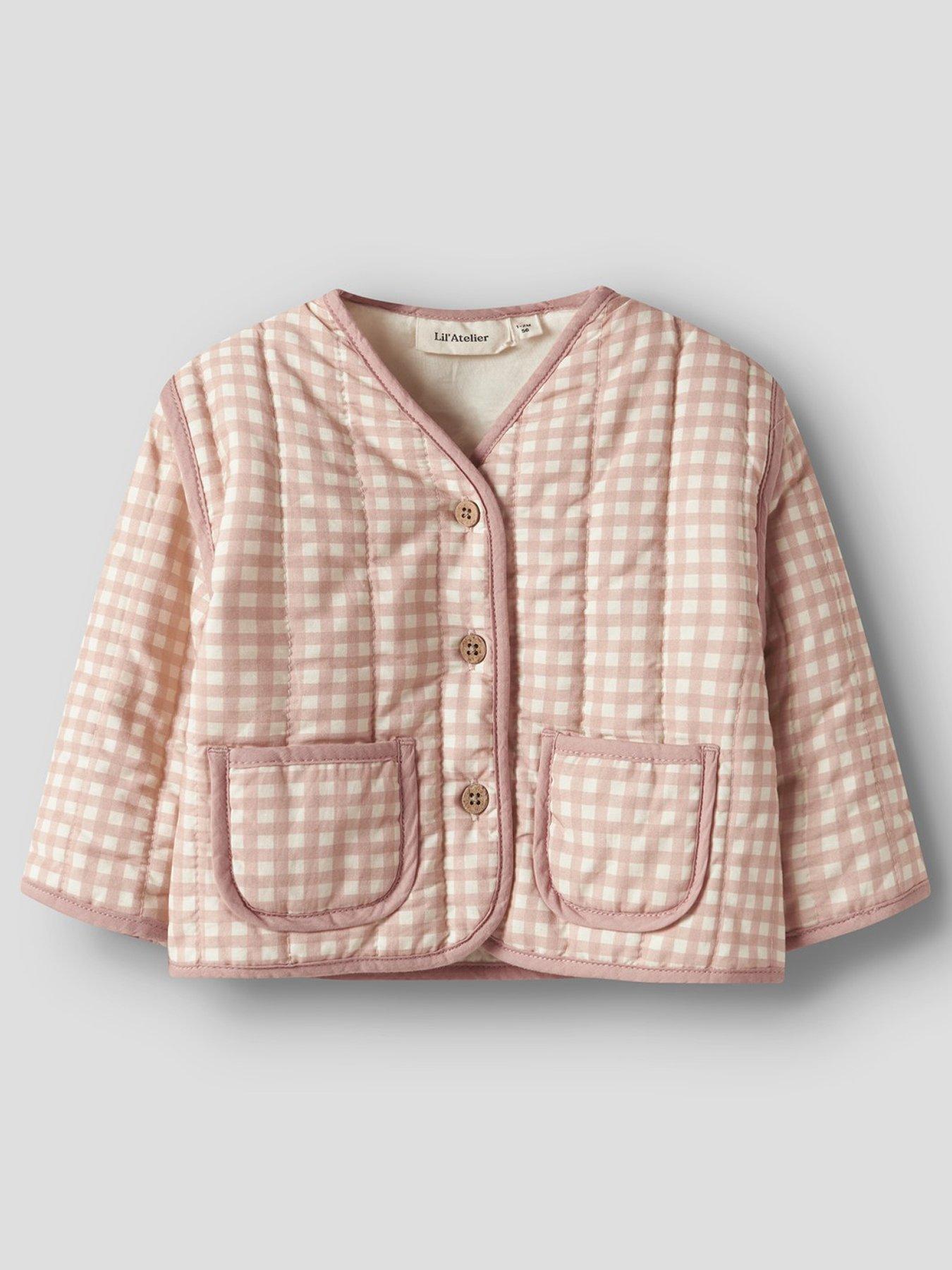 Lil Atelier Baby Girls Sibling Gingham Quilted Jacket - Pink
