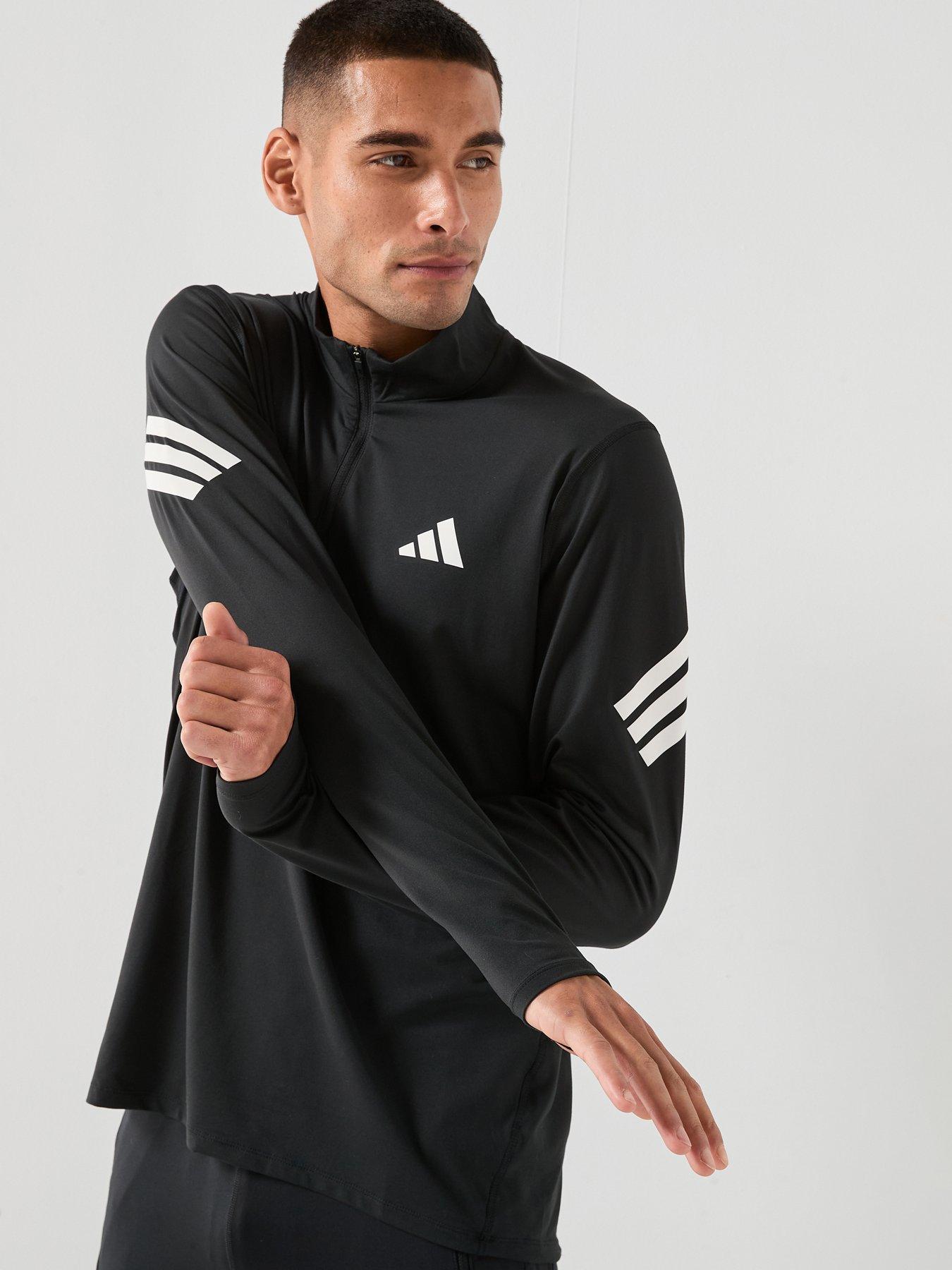 Image 1 of 6 of adidas Mens Running Adi365 Iconic Stripes 1/4 Zip - Black