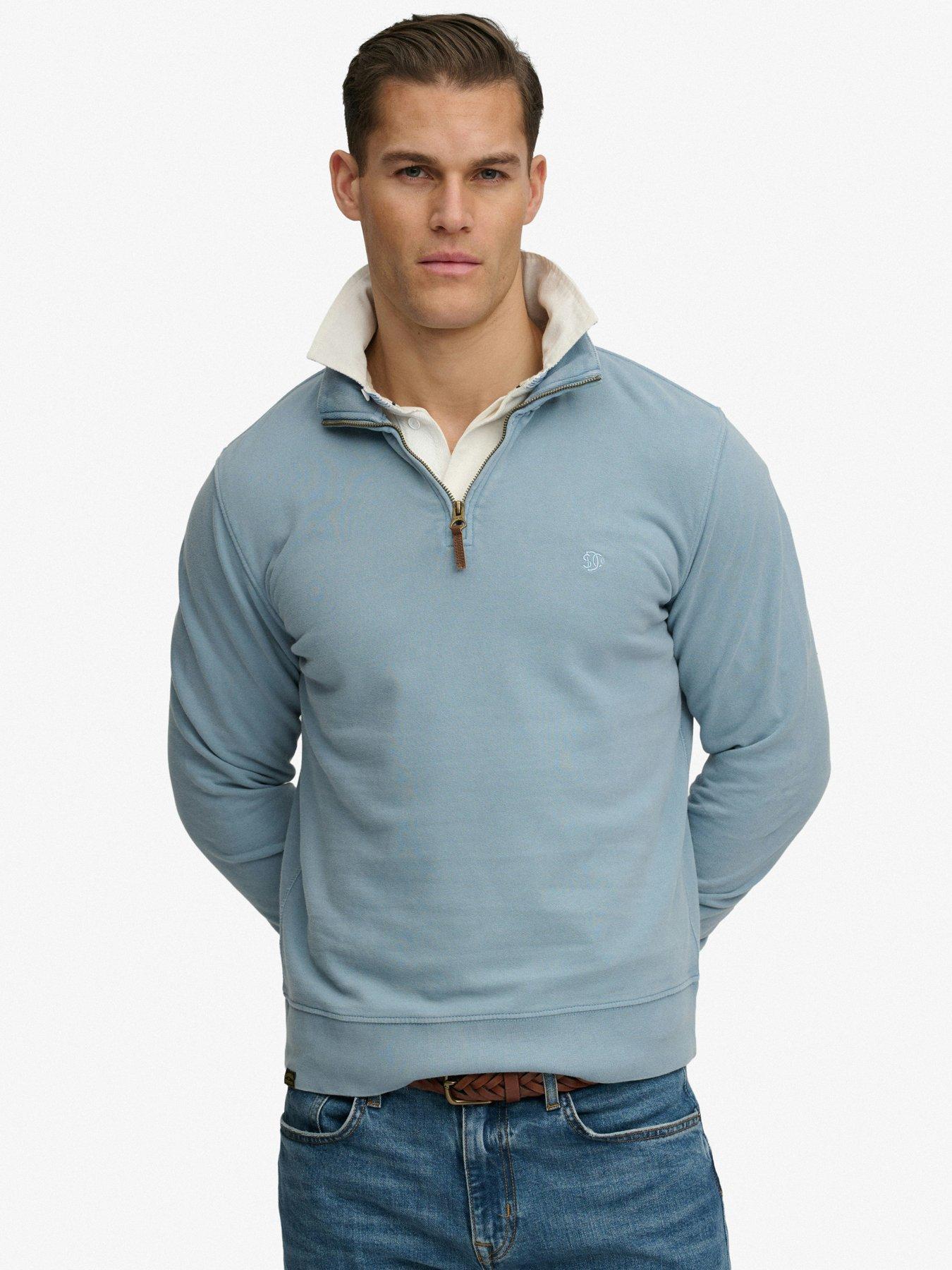 Image 1 of 5 of Superdry Classic Essential Henley 1/4 Zip Sweatshirt &ndash; Blue