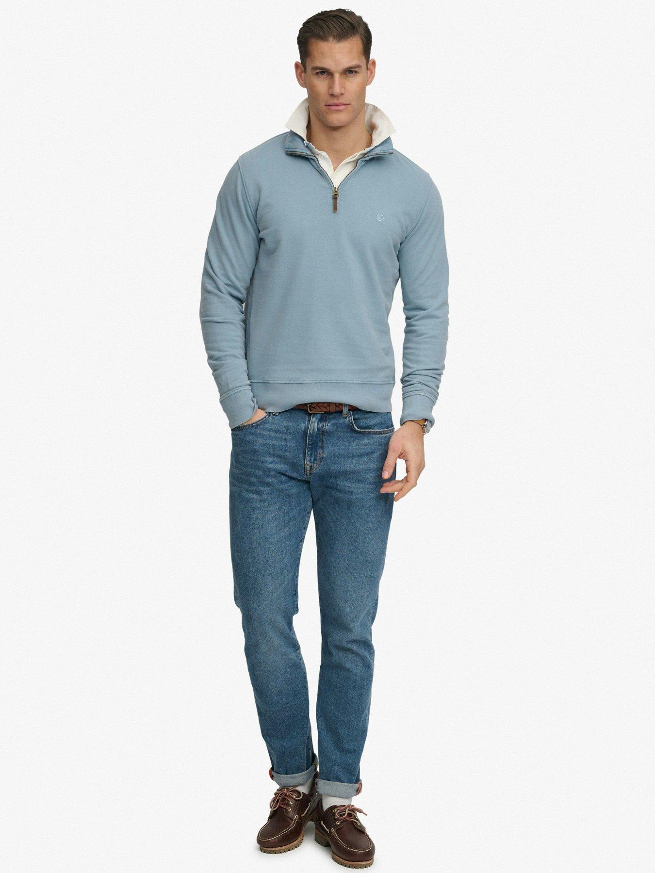 Image 3 of 5 of Superdry Classic Essential Henley 1/4 Zip Sweatshirt &ndash; Blue