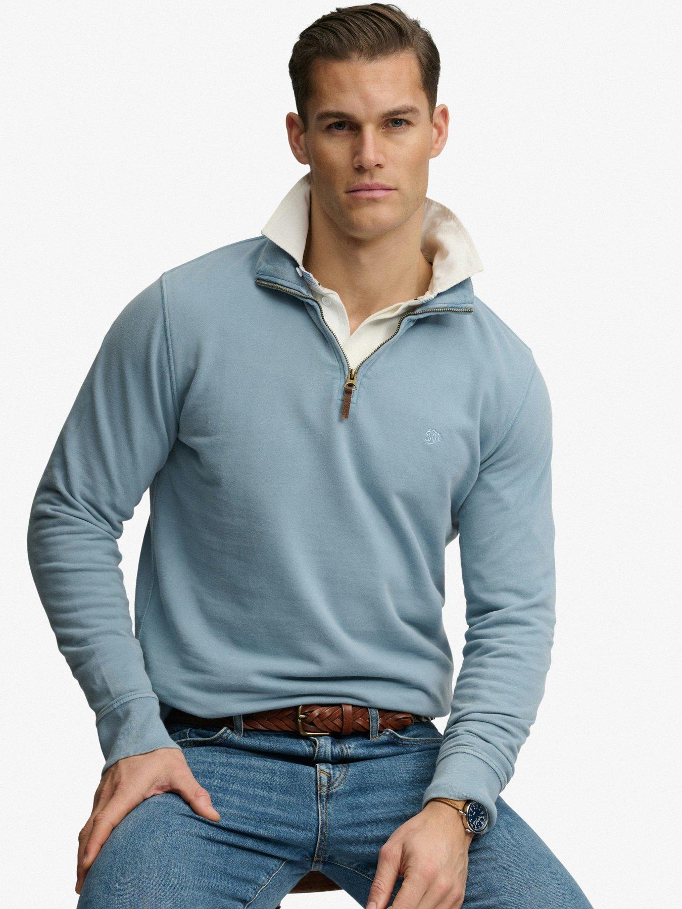 Image 4 of 5 of Superdry Classic Essential Henley 1/4 Zip Sweatshirt &ndash; Blue