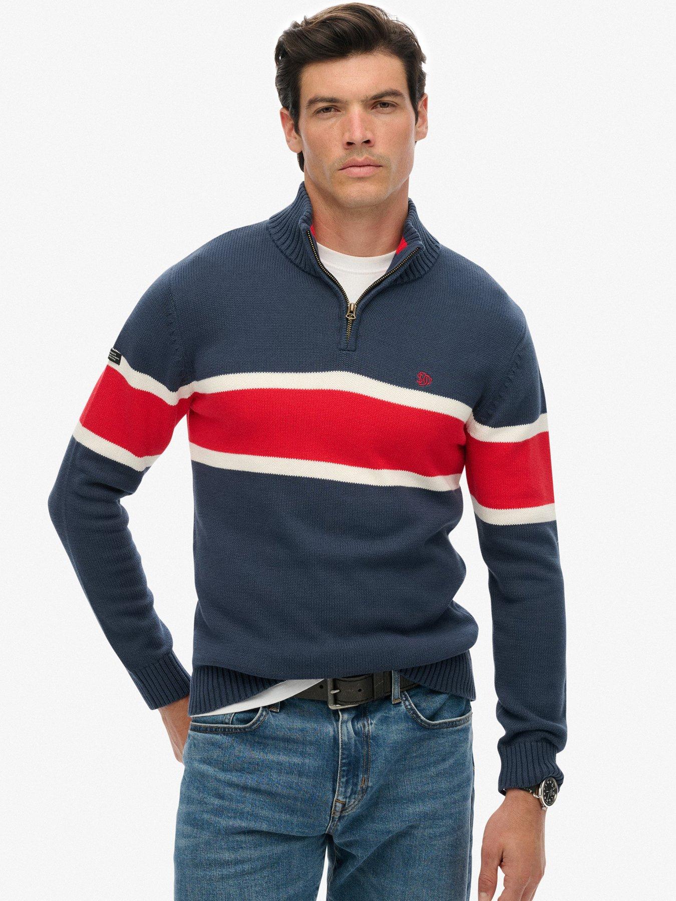 Superdry Cotton Stripe Knitted Half Zip Jumper - Navy