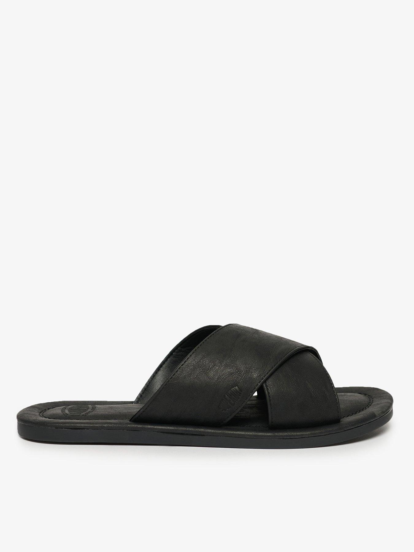 front image of superdry-vintage-cross-strap-slides-black