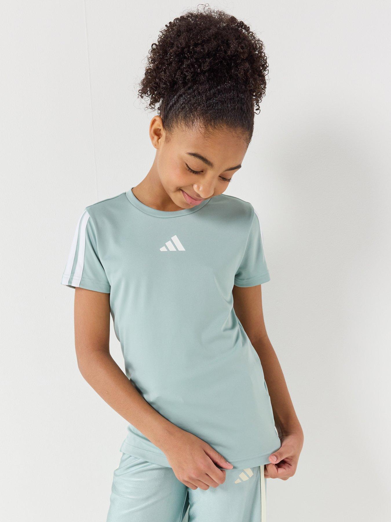 adidas-junior-girls-train-essentials-3-stripe-t-shirt-green