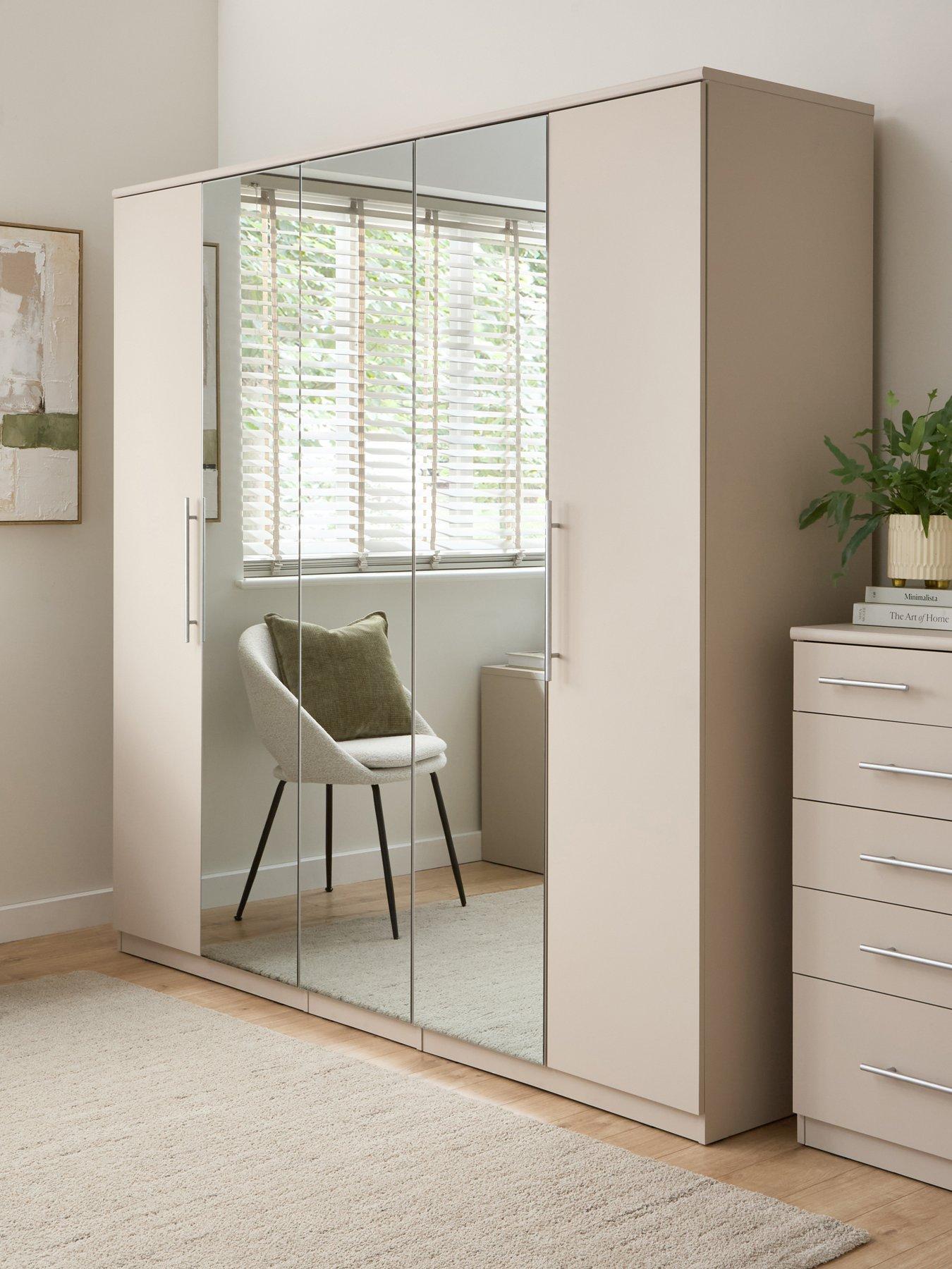 The Very Collection Prague 5 Door Mirrored Wardrobe - Oatmeal - FSC® Certified