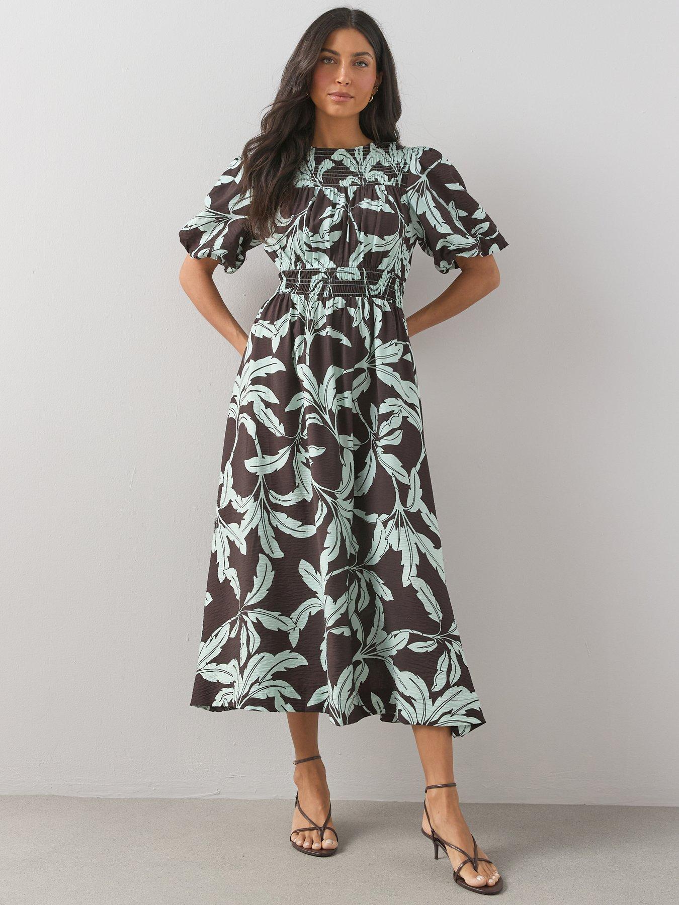 The Very Collection Shirred Detail Waisted Midi Dress - Print