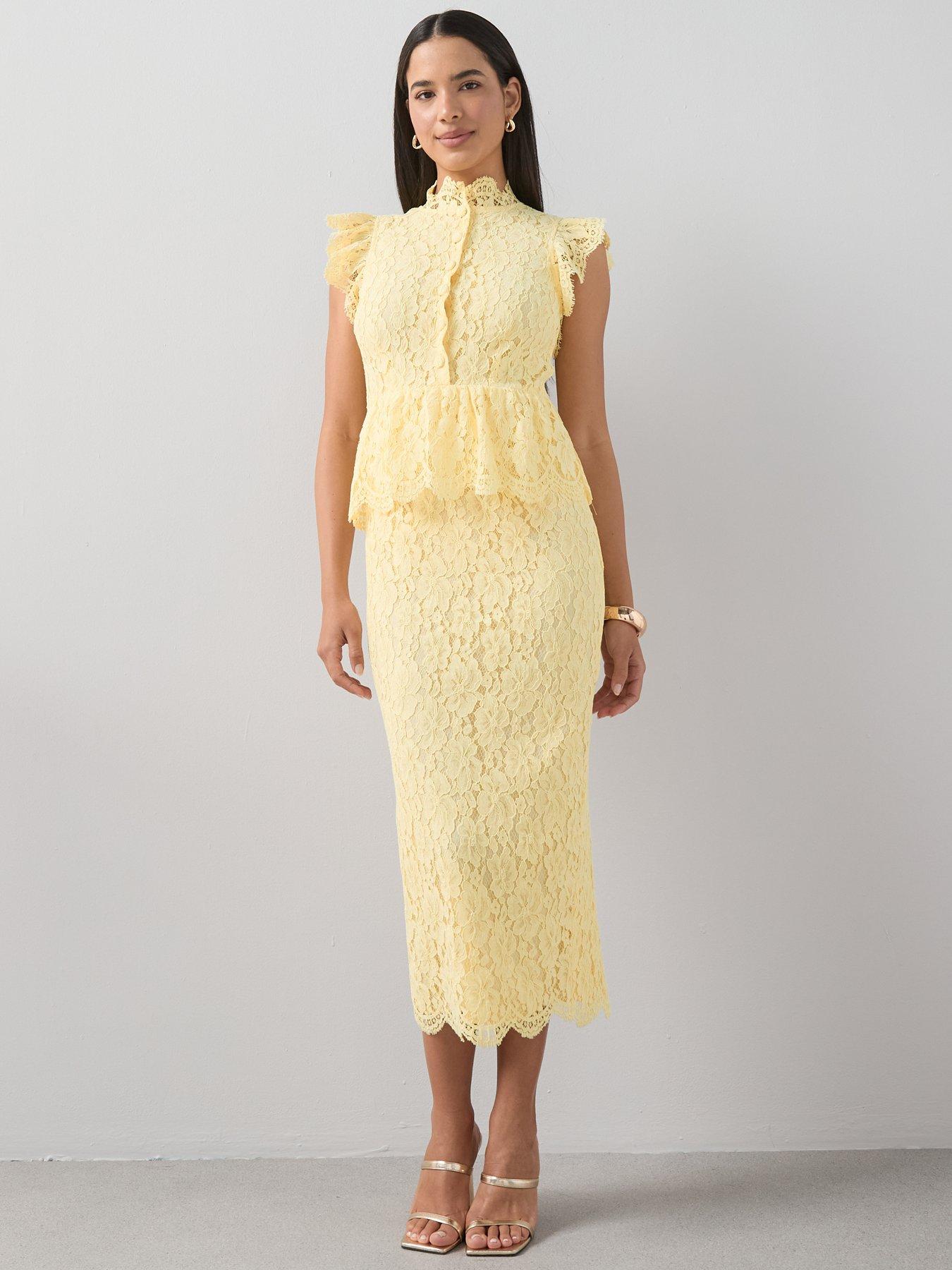 The Very Collection Lace Button Through Frill Dress - Yellow