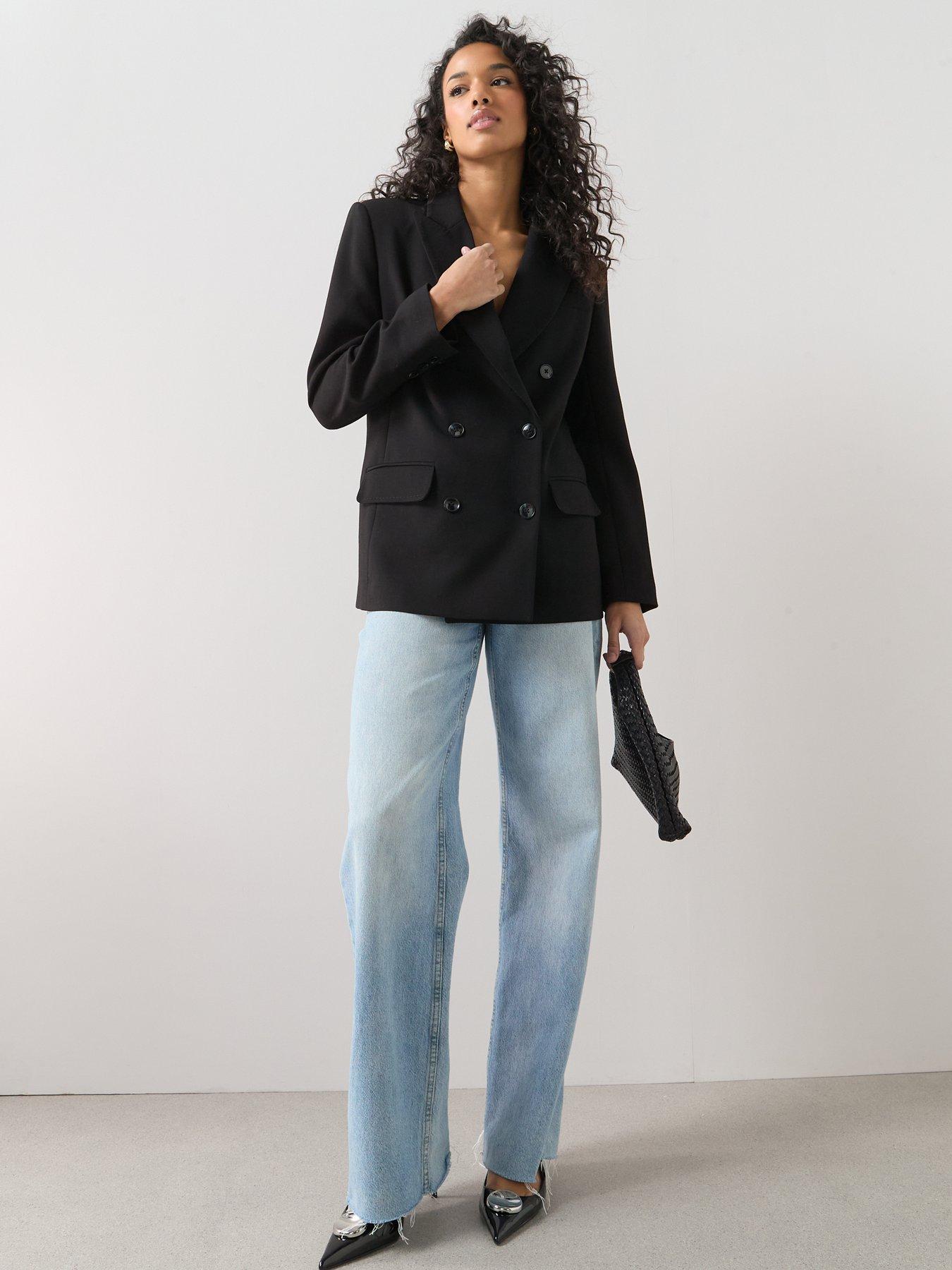  image of the-very-collection-structured-double-breasted-blazer-black