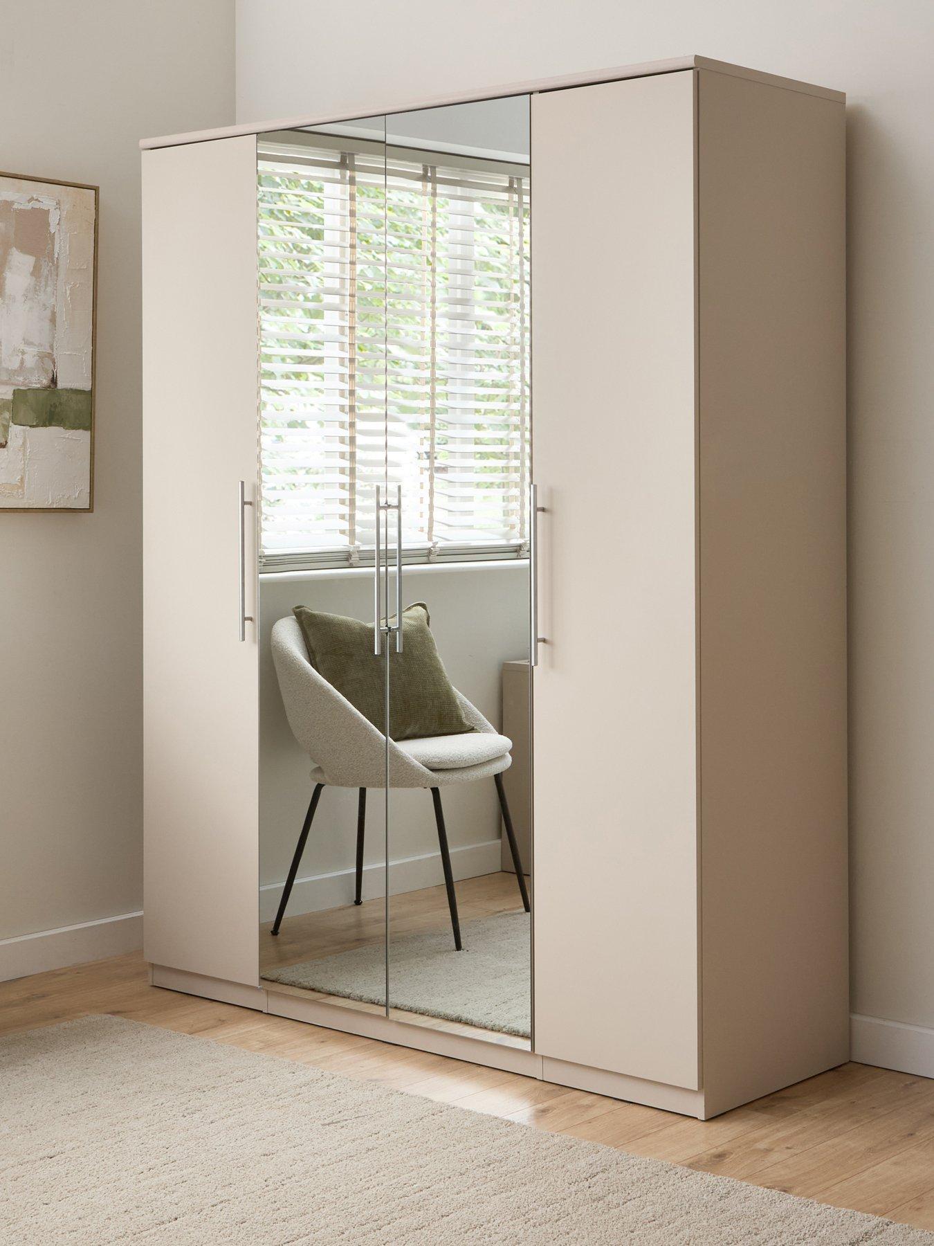 The Very Collection Prague 4 Door, 3 Drawer Mirrored Wardrobe - Oatmeal - FSC® Certified