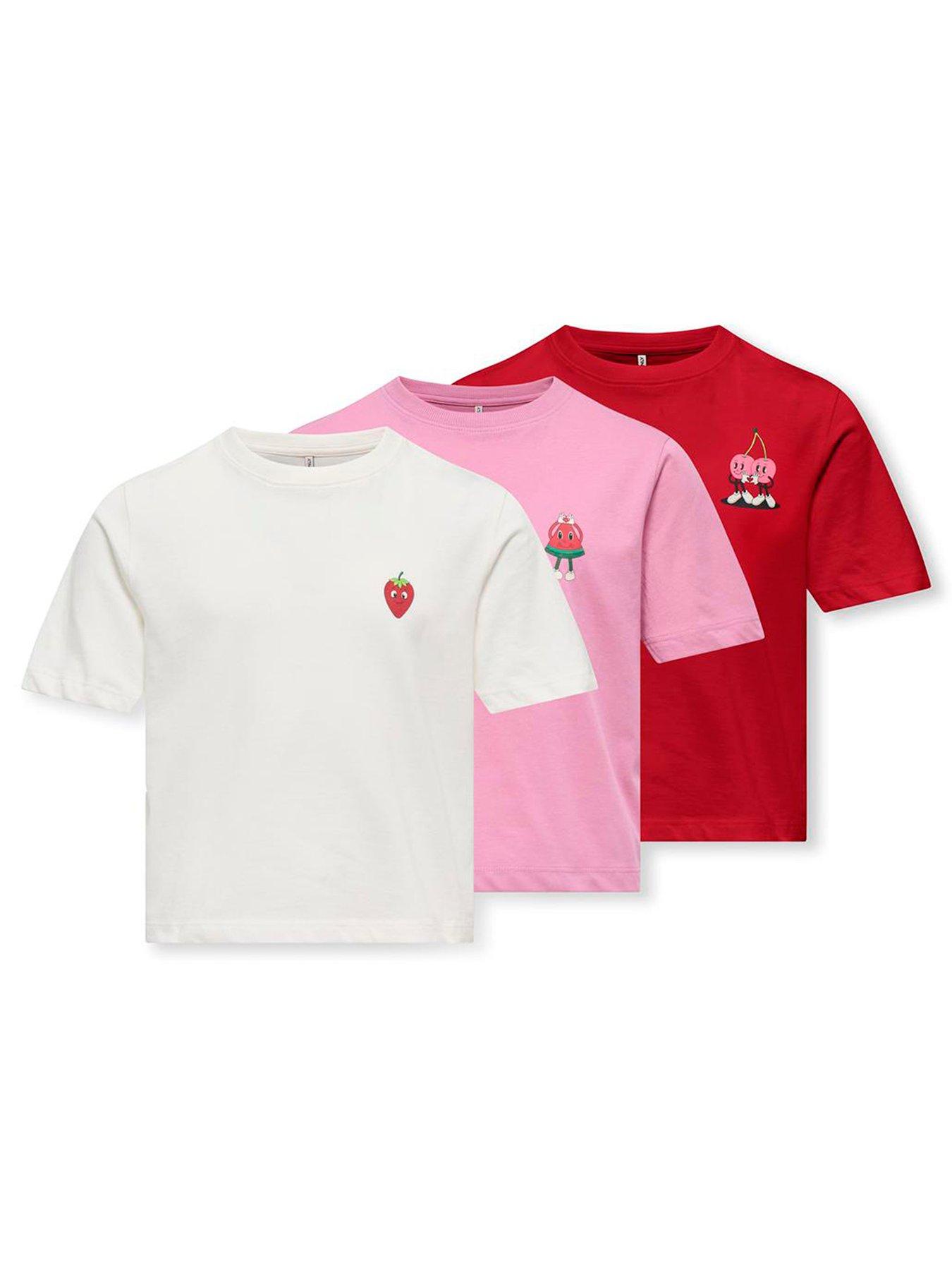 Only Kids Girls 3 Pack Printed Short Sleeve Tshirts - Multi