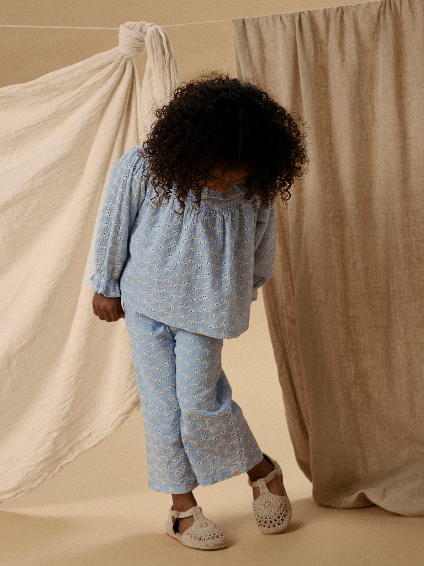 Lil Atelier Mini Girls Co-ord Broderie Anglais Wide Trousers - Light Blue