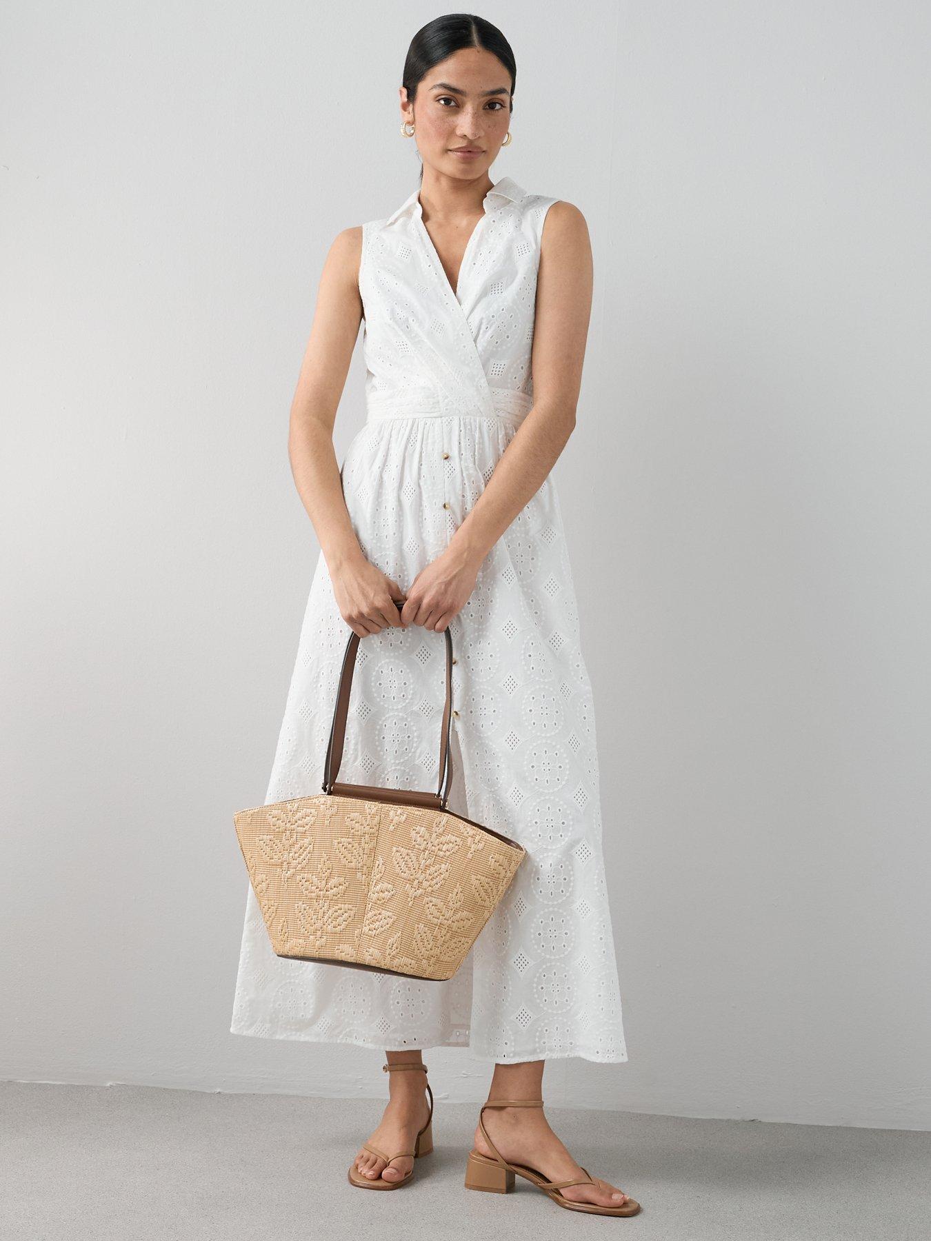 The Very Collection Broderie Sleeveless Tuck Midaxi Dress - White