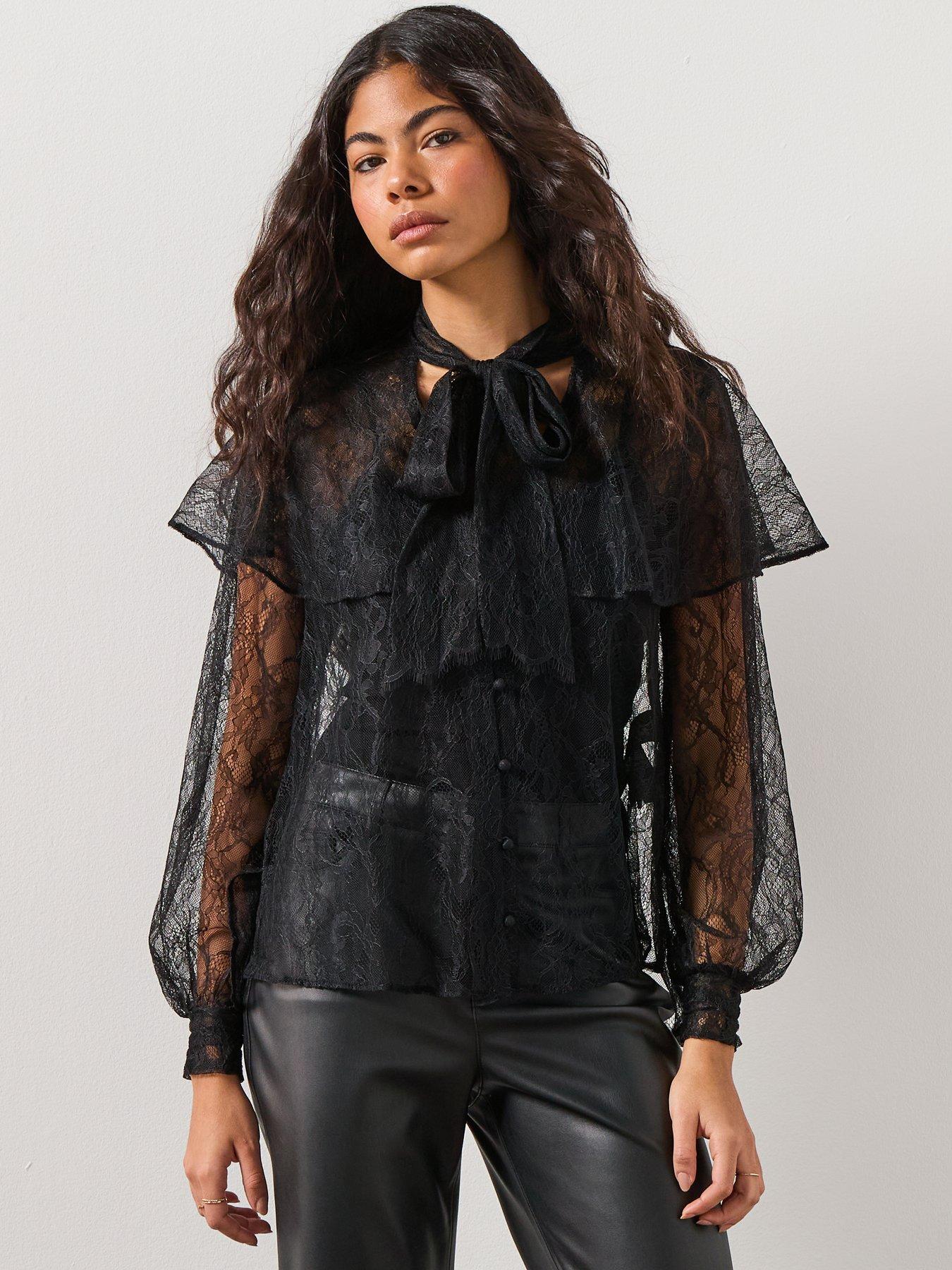 AllSaints Athena Lace Shirt - Black