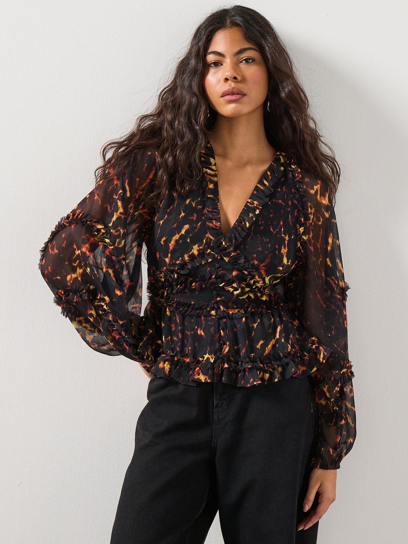 AllSaints Silvie Ruffled Top - Brown