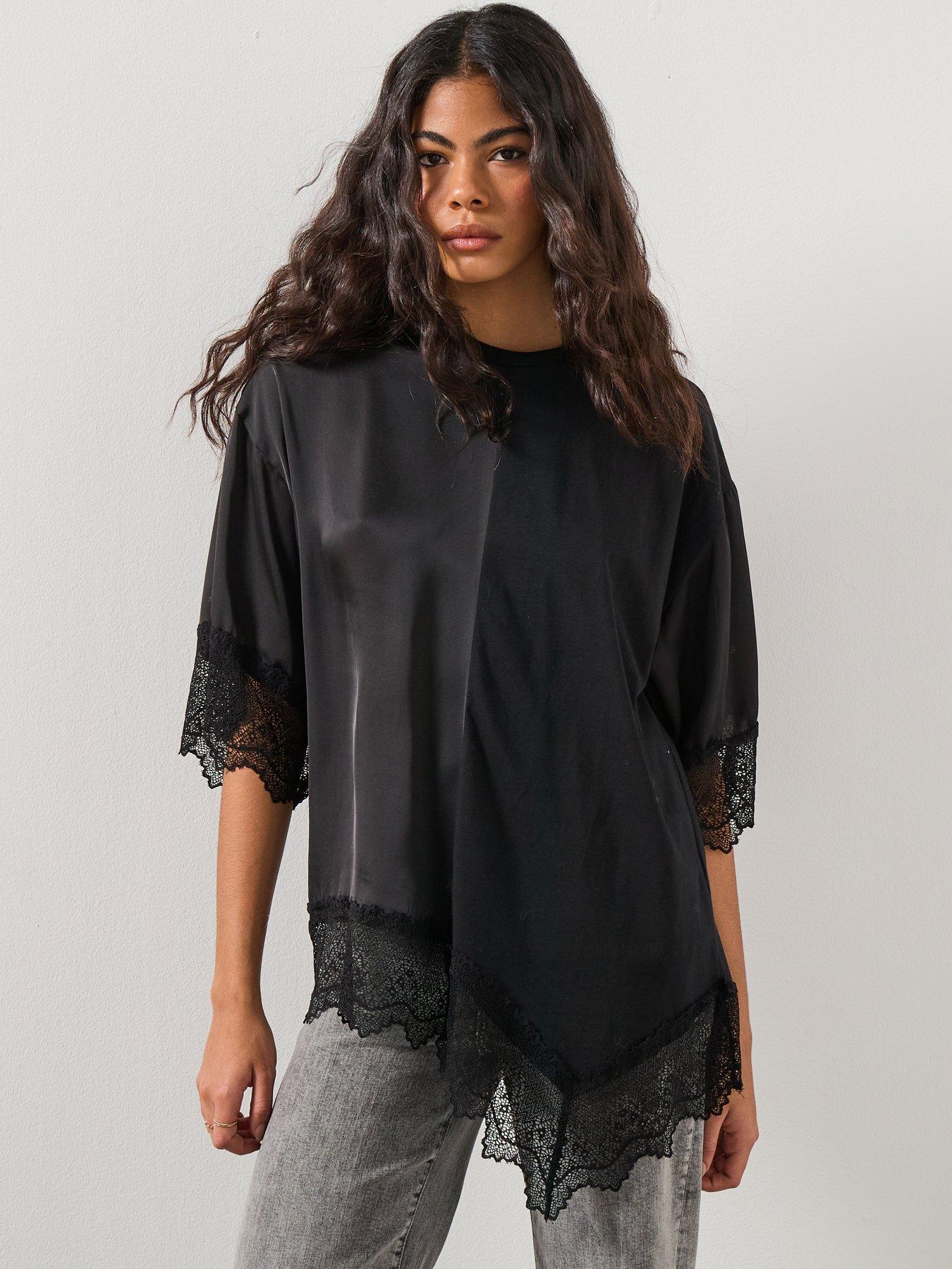 AllSaints Lenny Lace T-Shirt - Black